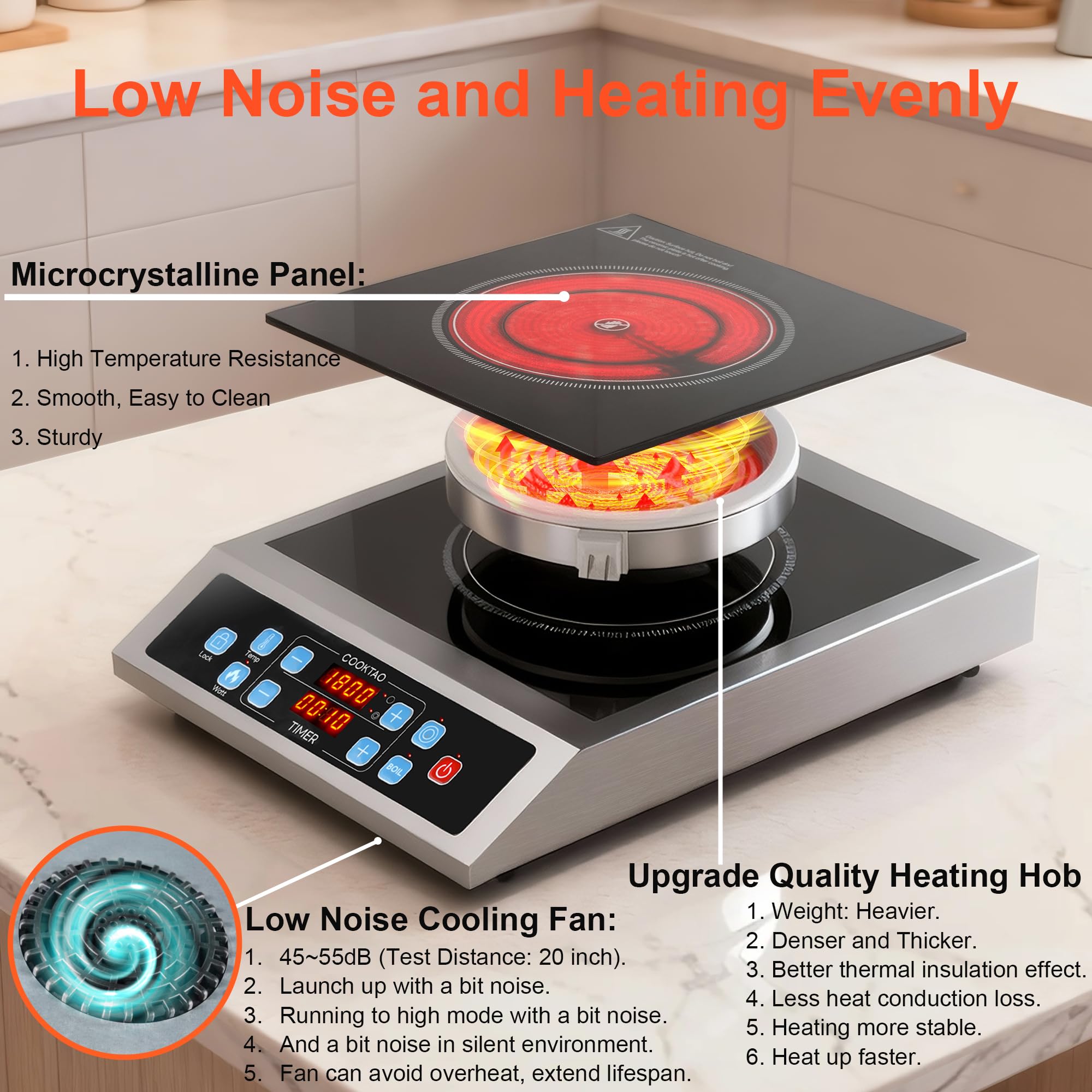 Dual Coils Design of Stainless Steel Single Burner Electric Cooktop, 1800W Commercial Ceramic Infrared Cooking Hot Plate, 12 inch Portable Countertop Radiant Stove Top Cooker with WATT n TEMP Control