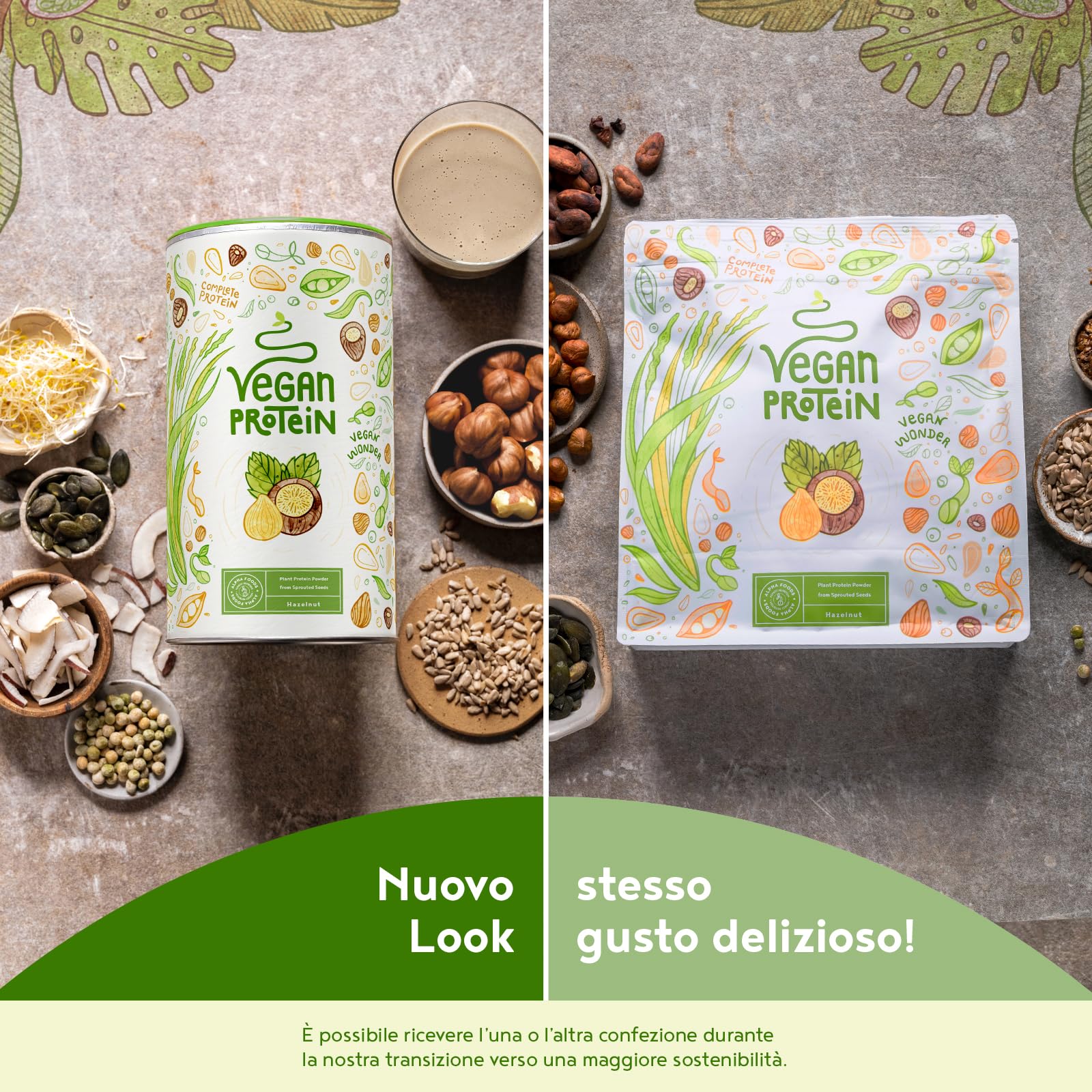 Proteine in Polvere Vegane | Gusto Nocciola | 19g Proteine Vegetali Isolate di Pisello, Riso e Girasole | Massa Muscolare | 600g Vegan Protein Powder | Alpha Foods
