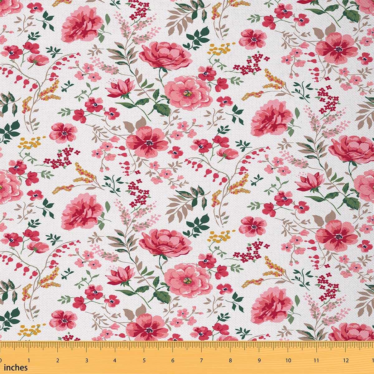 Pink Floral Fabric by The Yard Retro Floral Rustic Plants Farmhouse Style Fabric for Girls Boys Kids Upholstery and Home DIY Projects Watercolor Floret Painting Fabric for Sewing Hobby,2 Yards