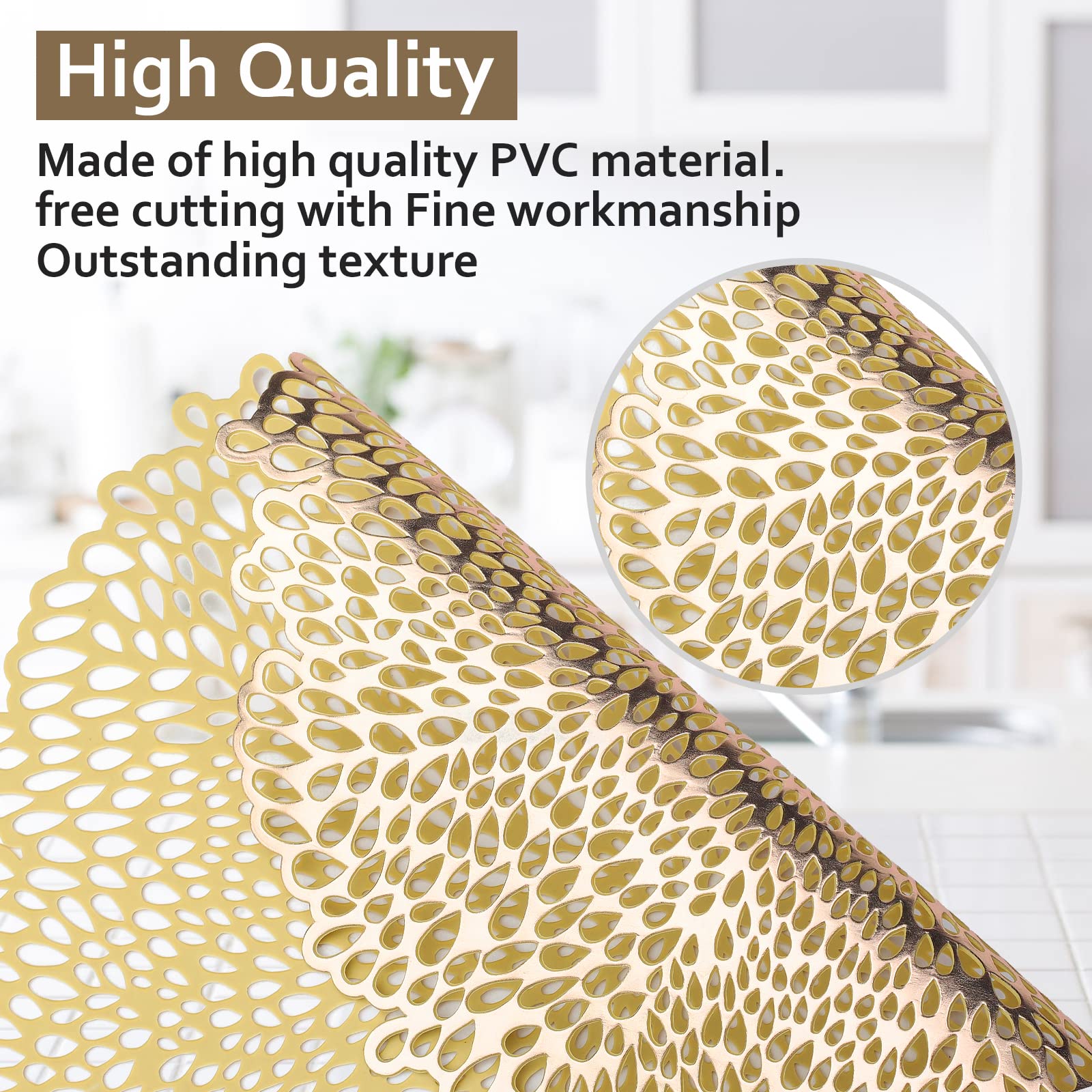 thumbnail: Comfoyar Gouden Pauwenveer Placemats Set Van 6 - Antislip Vinyl 30x51 Cm