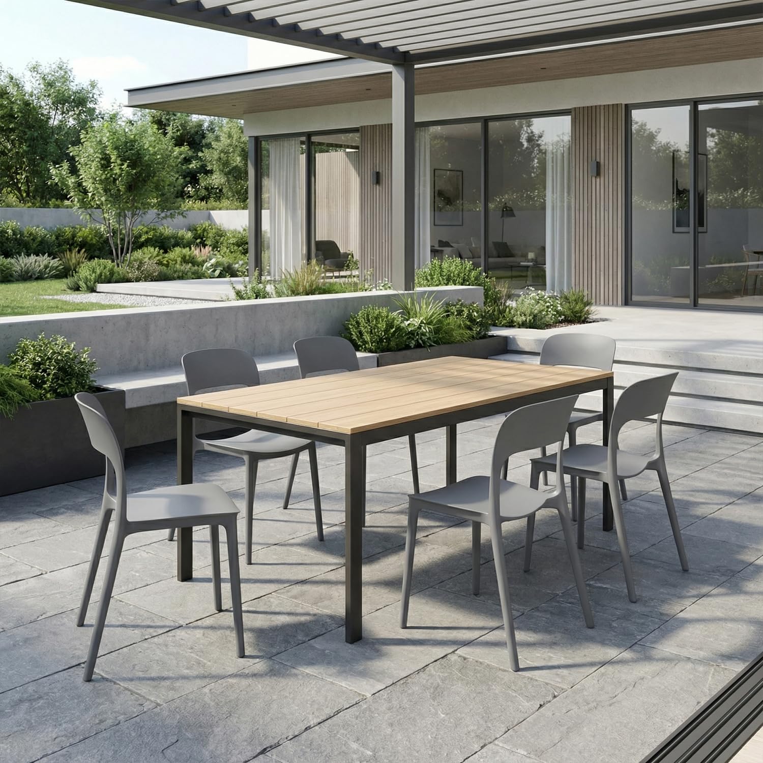 Marvin Sedia In Polipropilene Marte Ergonomica Arredo di Design Esterno e Interno da Giardino Impilabile Sedie Moderne Resistenti per Cucina Terrazzo Locali Commerciali (Grigio, 4)