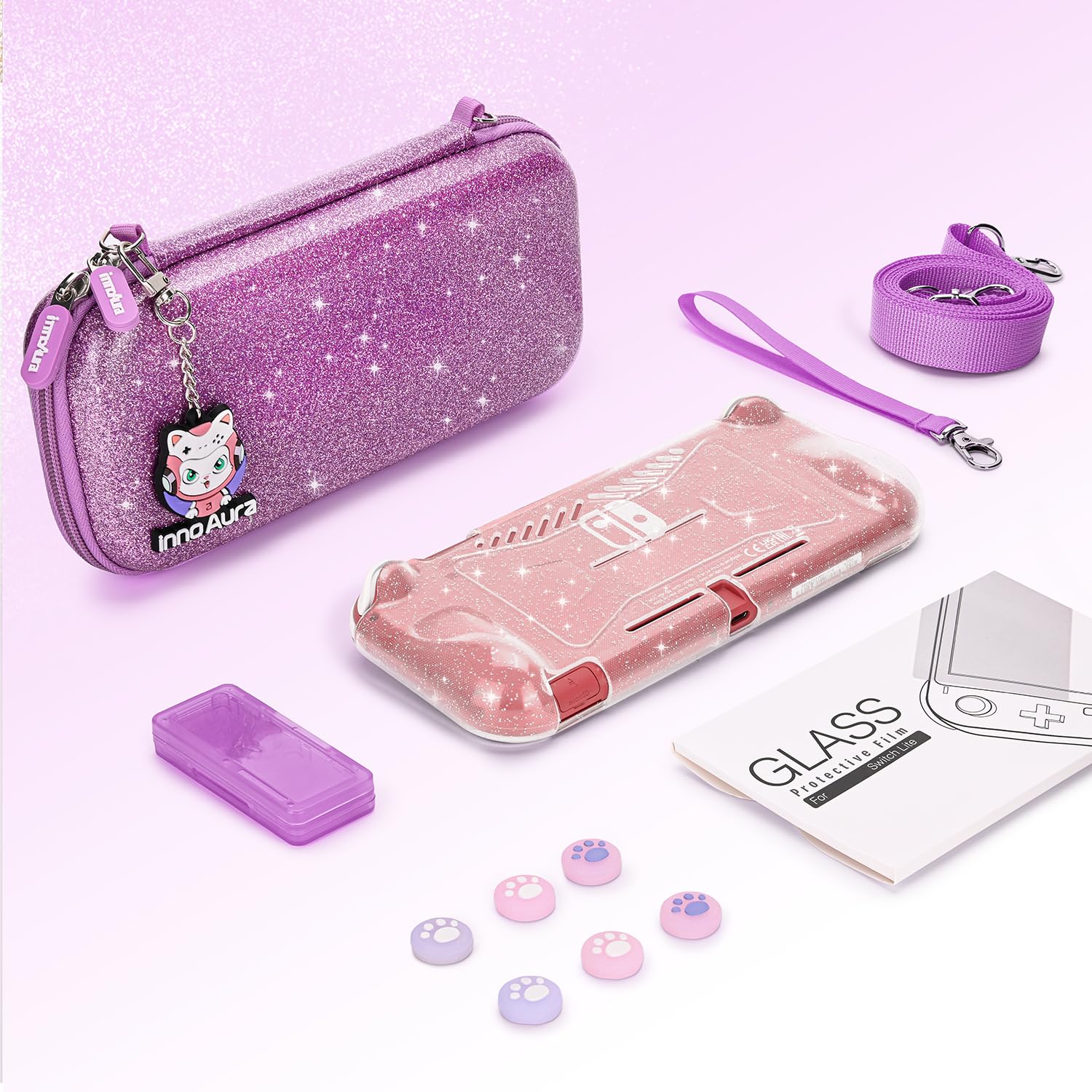 IA innoAura Pacchetti di accessori Switch Lite, Lite Paillettes Viola, alla moda