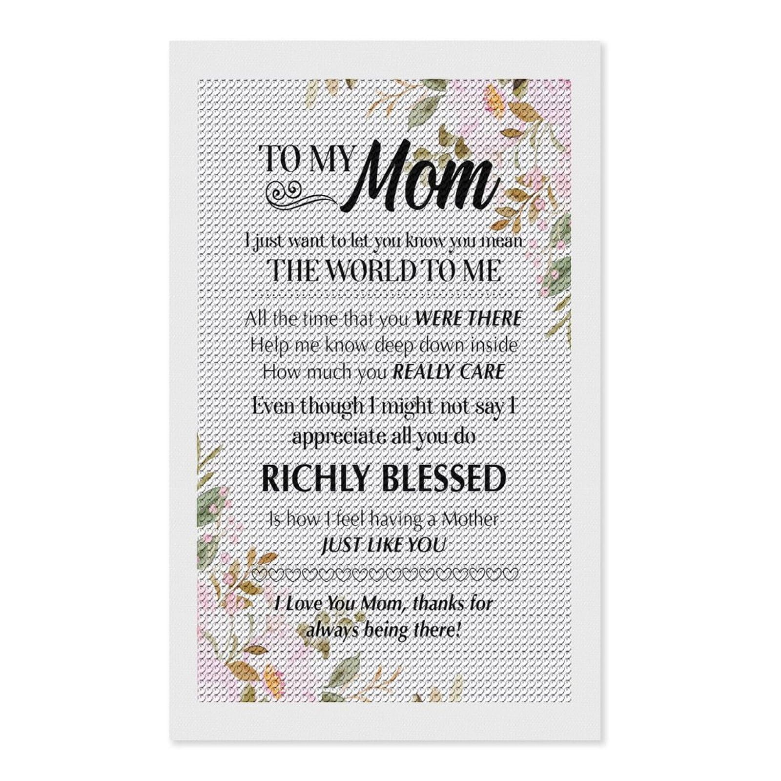 Junmoney to My Mom Diamond Art Canvas 12"x20", Easy to Follow Symbols, Finish and Display, Fun Craft Experience, Aesthetic Room Decor
