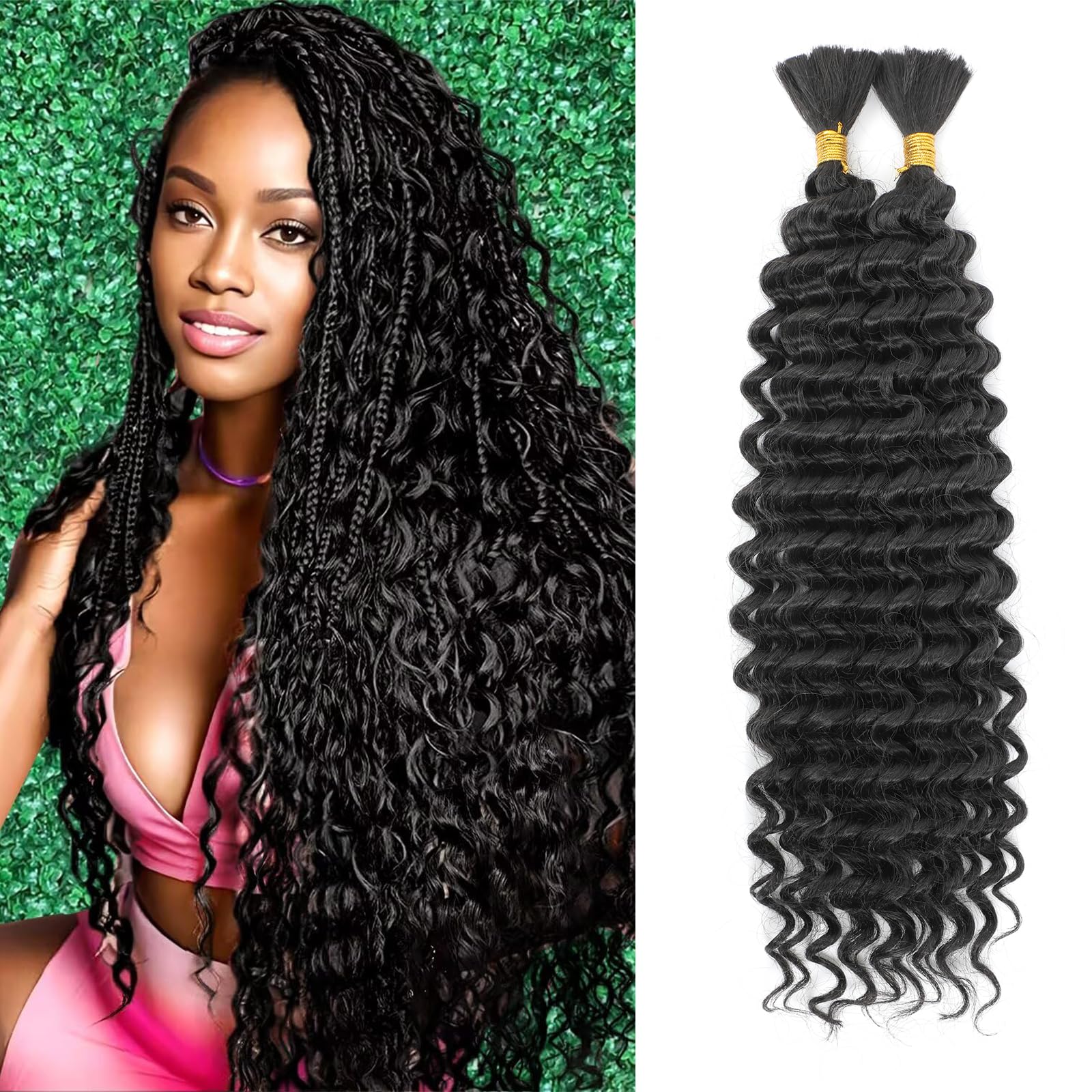 Deep Wave Bulk Hair for Braiding 18 Inch No Weft Deep Wave Bundles Curly Braiding Hair Extensions for Boho Braids and Wavy Braiding Hair 2 Braids per Pack 1B 22 Inch 1 Pack