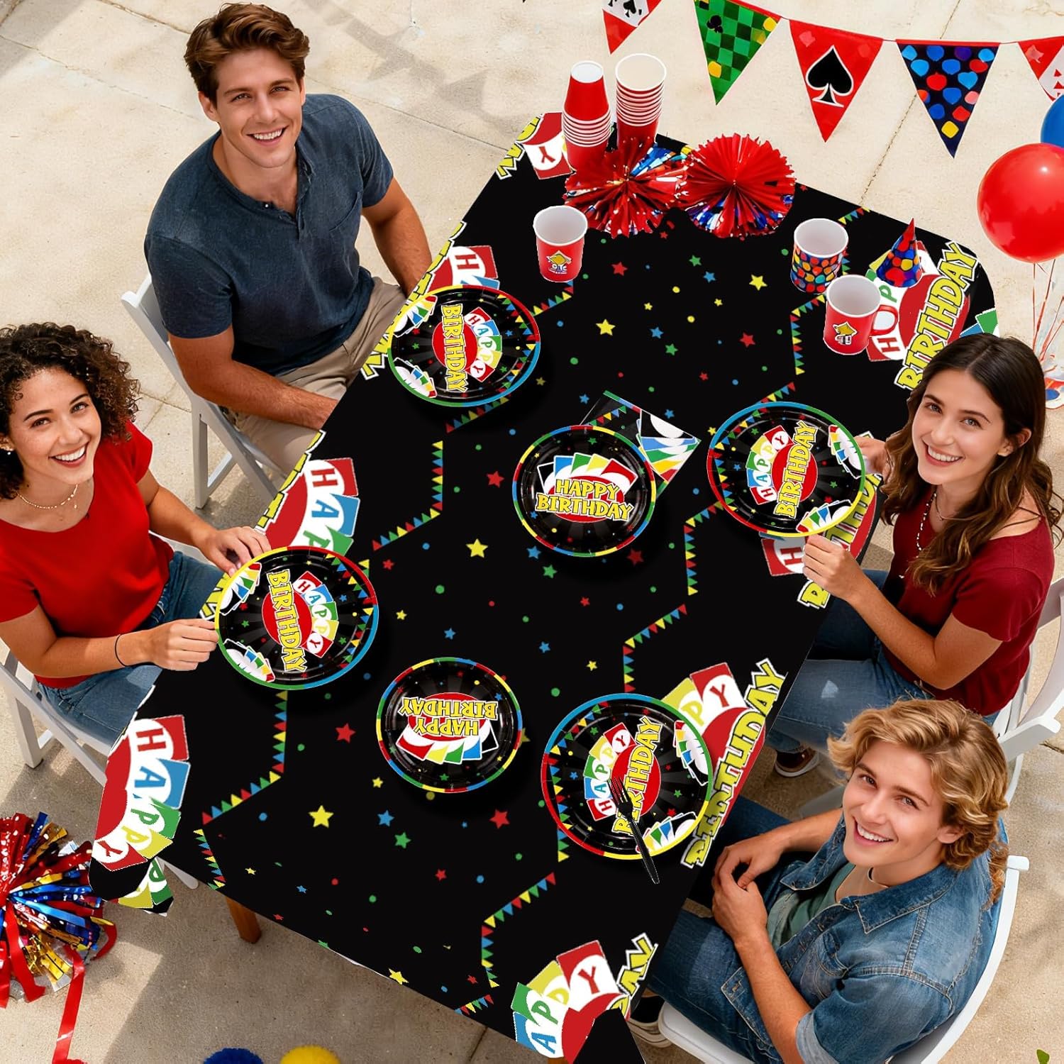 170 Pcs Card Game Birthday Party Decorations Colorful Play Card Plates Napkins Cups Tablecloths Disposable Game Night Tableware Set for Adults Cards Games Birthday Party Supplies, Serves 24