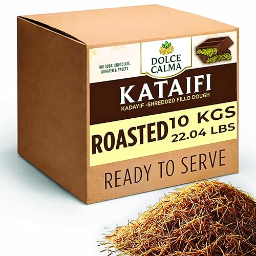 Miniatura 10 de Dolce Calma Masa Kataifi seca de alta calidad de 14.1 onzas (14.11 oz) | Bolsa resellable | Kadayif para postres de chocolate Dubai, Kunafa y