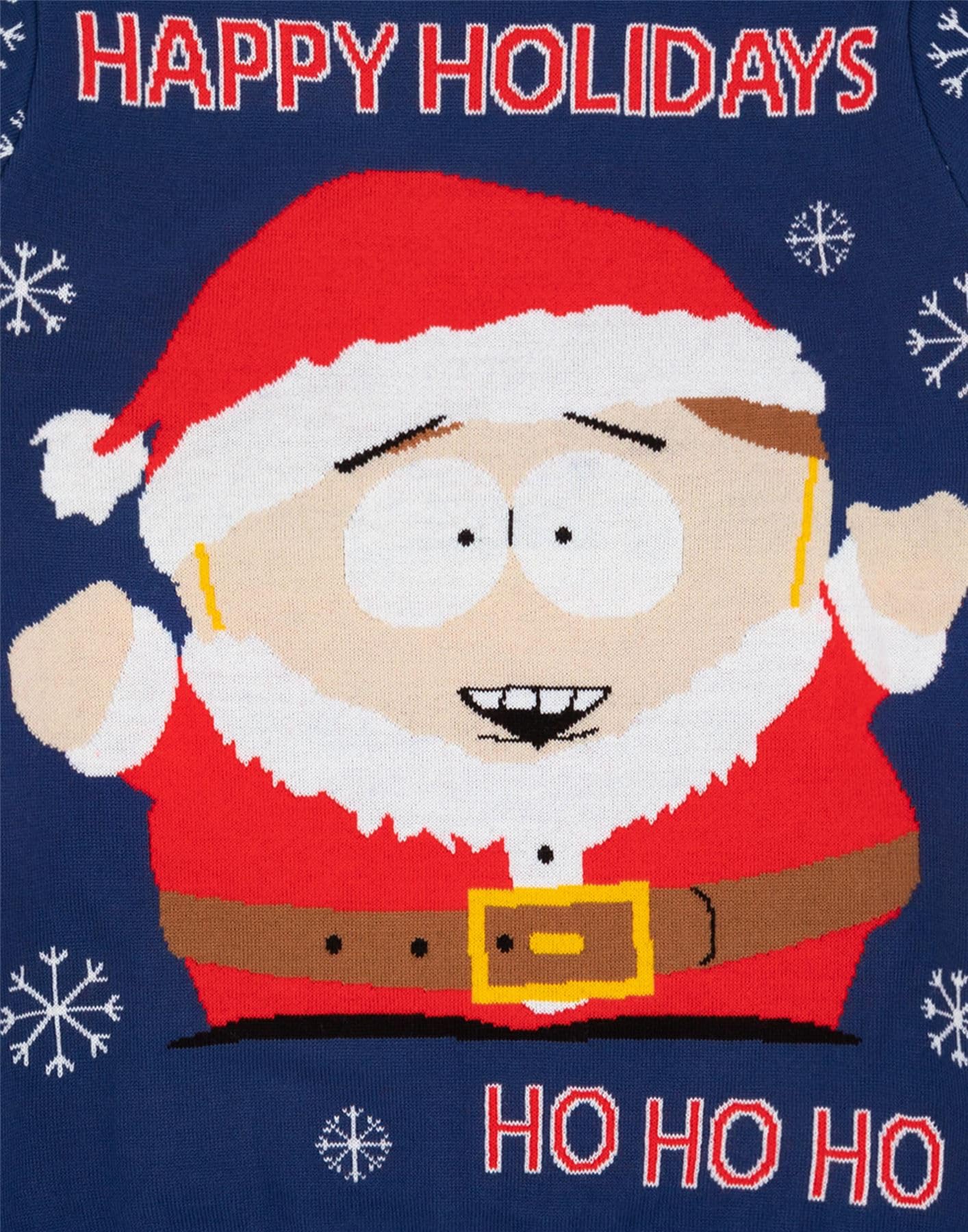 South Park męski sweter bożonarodzeniowy | Dorośli panie Eric Cartman Święty Mikołaj świąteczny granatowy sweter z dzianiny | Sitcom prezenty świąteczne dla niego dla niej, NIEBIESKI, XL