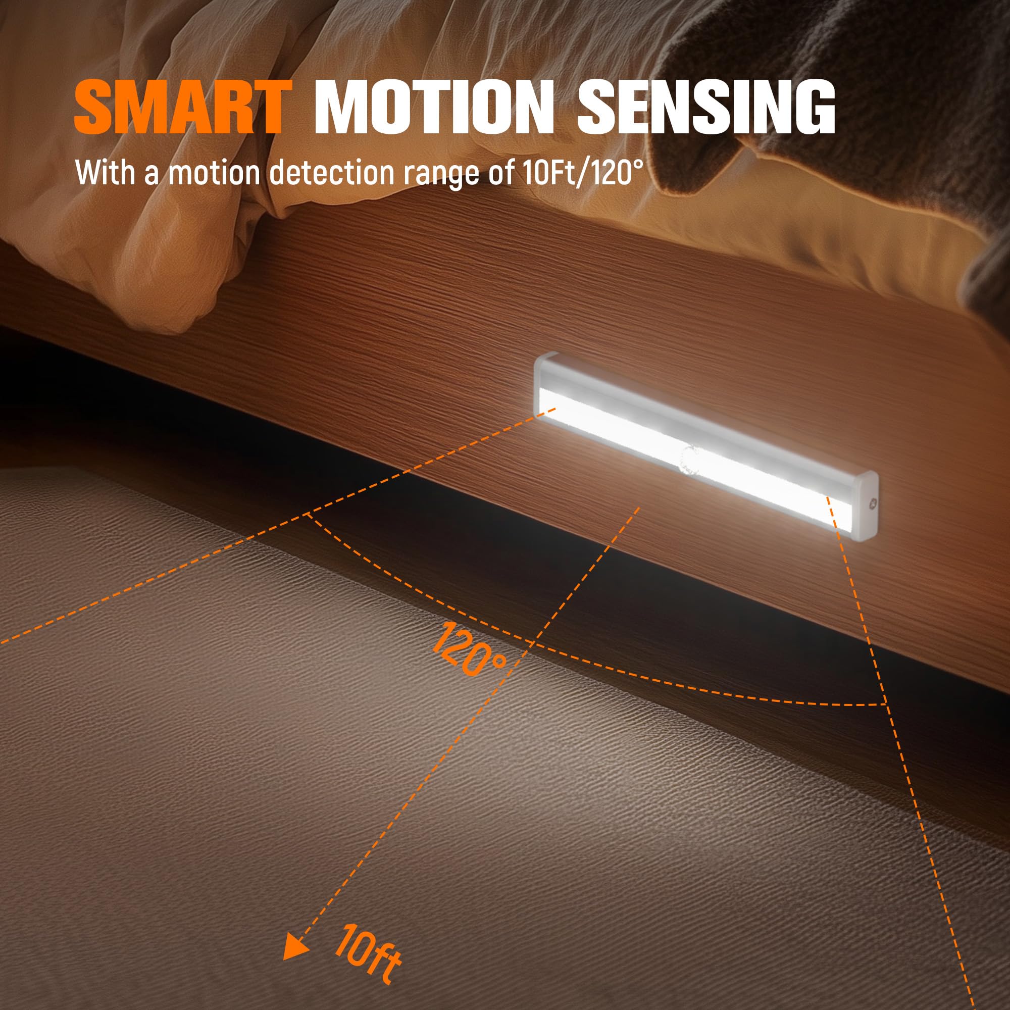 Molrebe Luces LED con sensor de movimiento, paquete de 6 unidades, funciona con pilas, 10 luces LED de movimiento para armario, barra de luz nocturna magnética para armario, debajo del armario, cocina