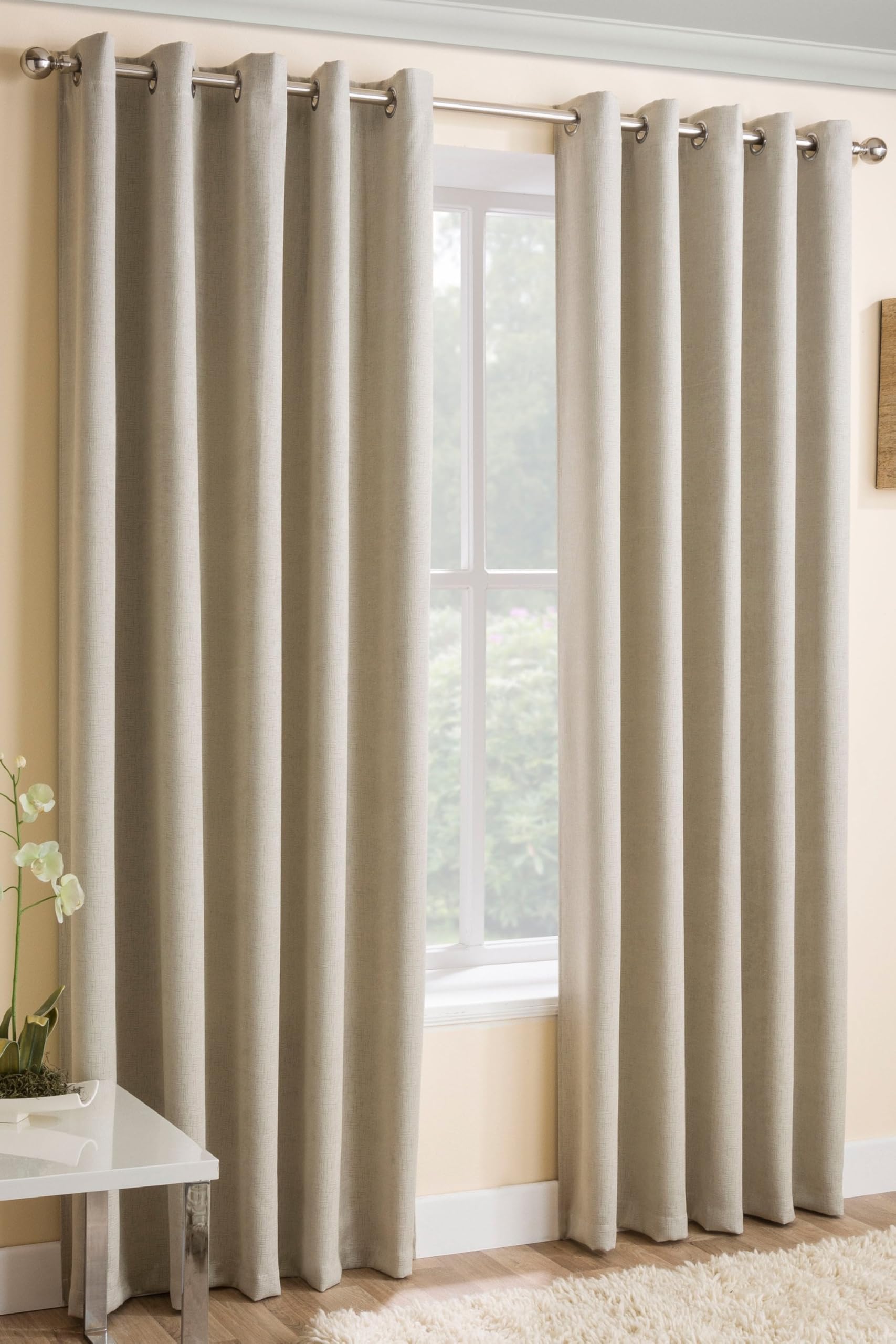 Enhanced Living Vogue Cream 66 x 90 inch (168x229cm) Eyelet Thermal Noise Reducing Dim Out Curtains for Bedroom and Living Room