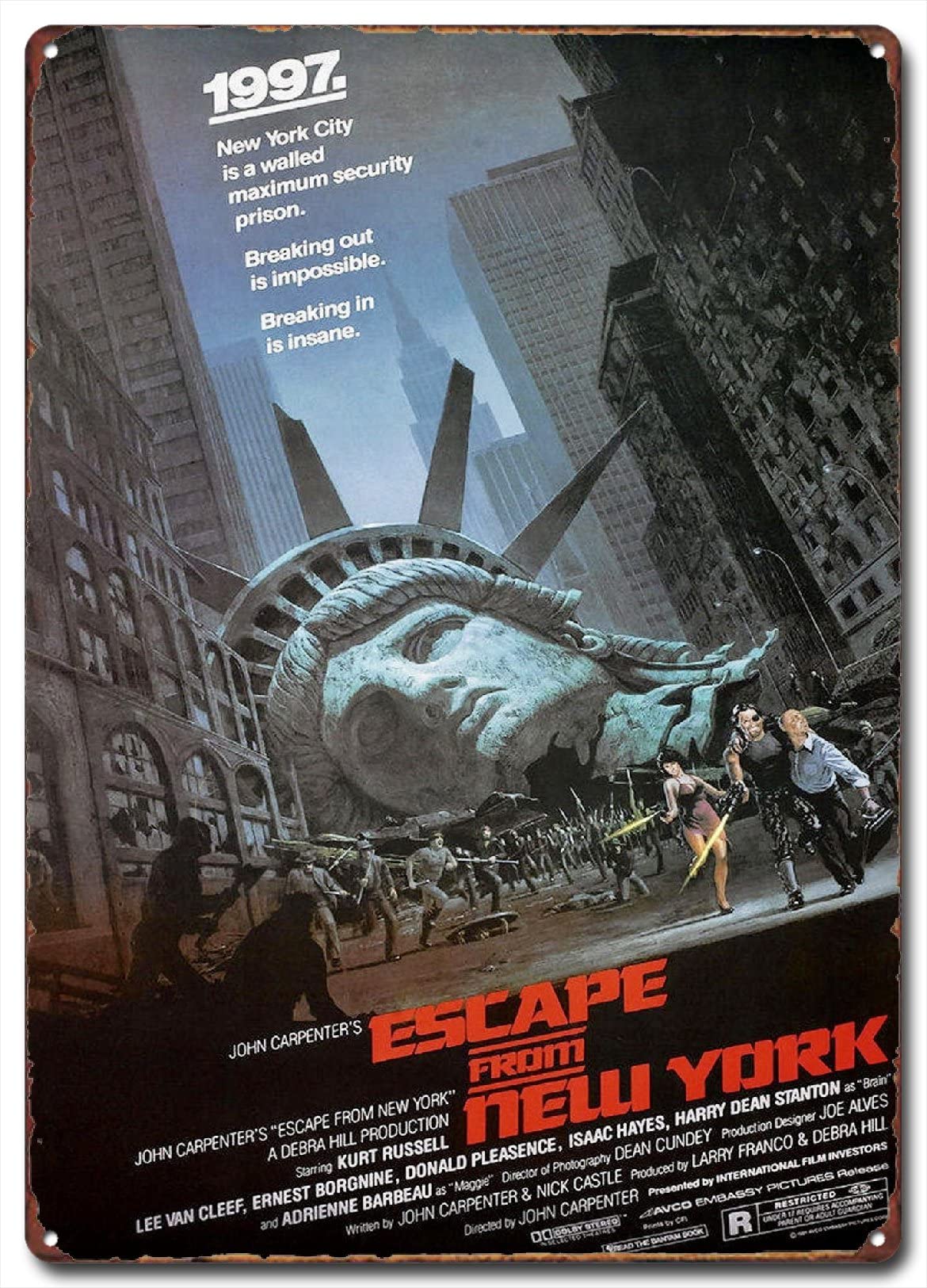 bsjy Escape from New York Movie Poster Retro Metal Tin Sign Action Movies Wall Art for Man Cave/Bedroom/Bar/Home/Living Room Decor, 8x12 Inches