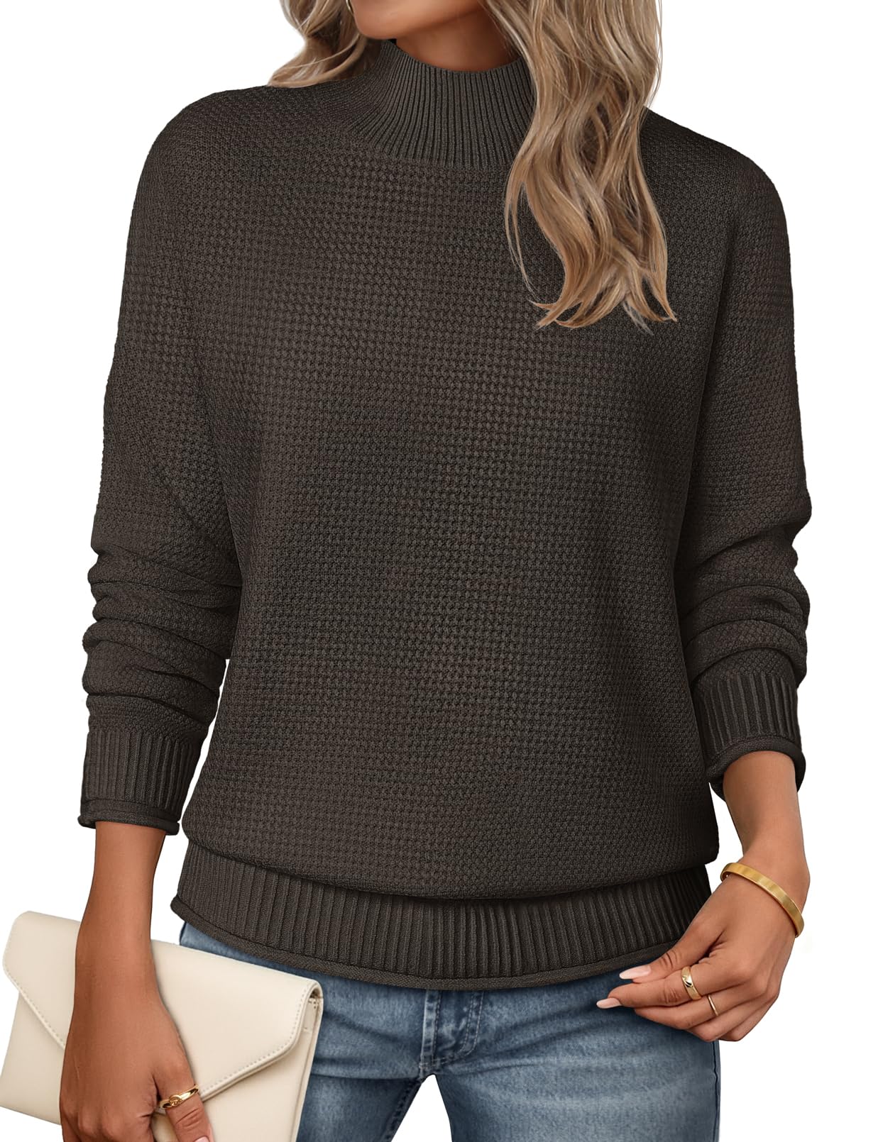 MEROKEETY Womens Turtleneck Long Sleeve Fall Cozy Knit Sweater 2026 Trendy | Loose Pullover, Ribbed Hem, Solid Color, Drop Shoulder, Casual Jumper Top, Cozy Outfits, Fall Fashion, Warm Winter Clothing