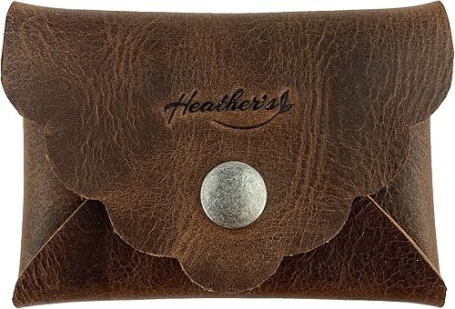 Heather's, Elegante tarjetero tipo sobre hecho a mano con cuero de grano completo, organizador elegante, almacenamiento compacto para tarjetas de