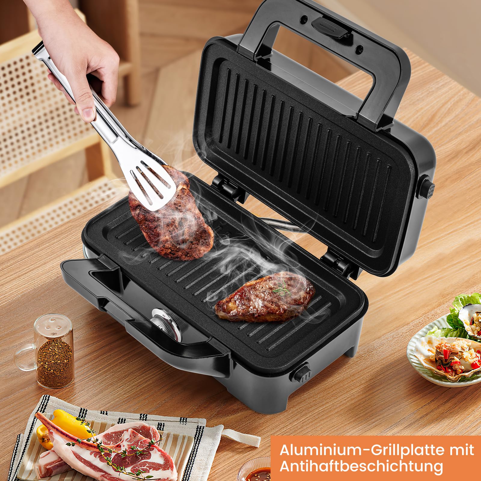 GOPLUS 3-in-1 Sandwichmaker, Waffeleisen, Kontaktgrill, 1200W Sandwichtoaster mit 5-Gang-Temperaturregelung, mit abnehmbaren Platten - Antihaftbeschichtung - elektrischer Panini Maker