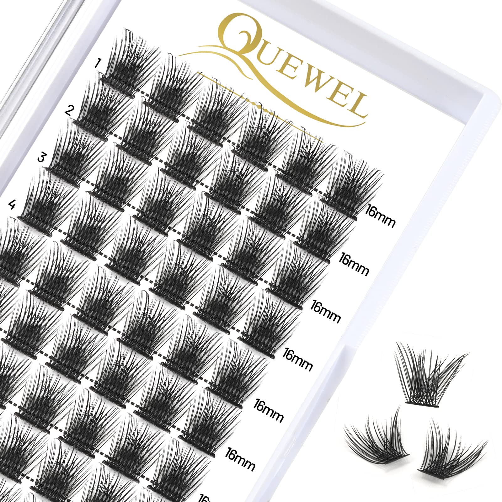 QUEWEL DIY Cluster Lashes - Individual Volume False Eyelashes, Soft & Light, Segmented, For Makeup Home Use (Honey01-D-MIX8-16mm) — view 50