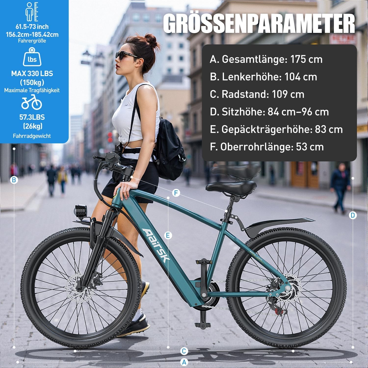 Eleglide 26" E Bike für Erwachsene, 7 Gang Elektrofahrrad mit Austauschbarem 36V 10Ah Akku, 25 km/h, 250W Motor, E-Bike für Städtische Pendler, Pedelec Citybike EBike für Erwachsene