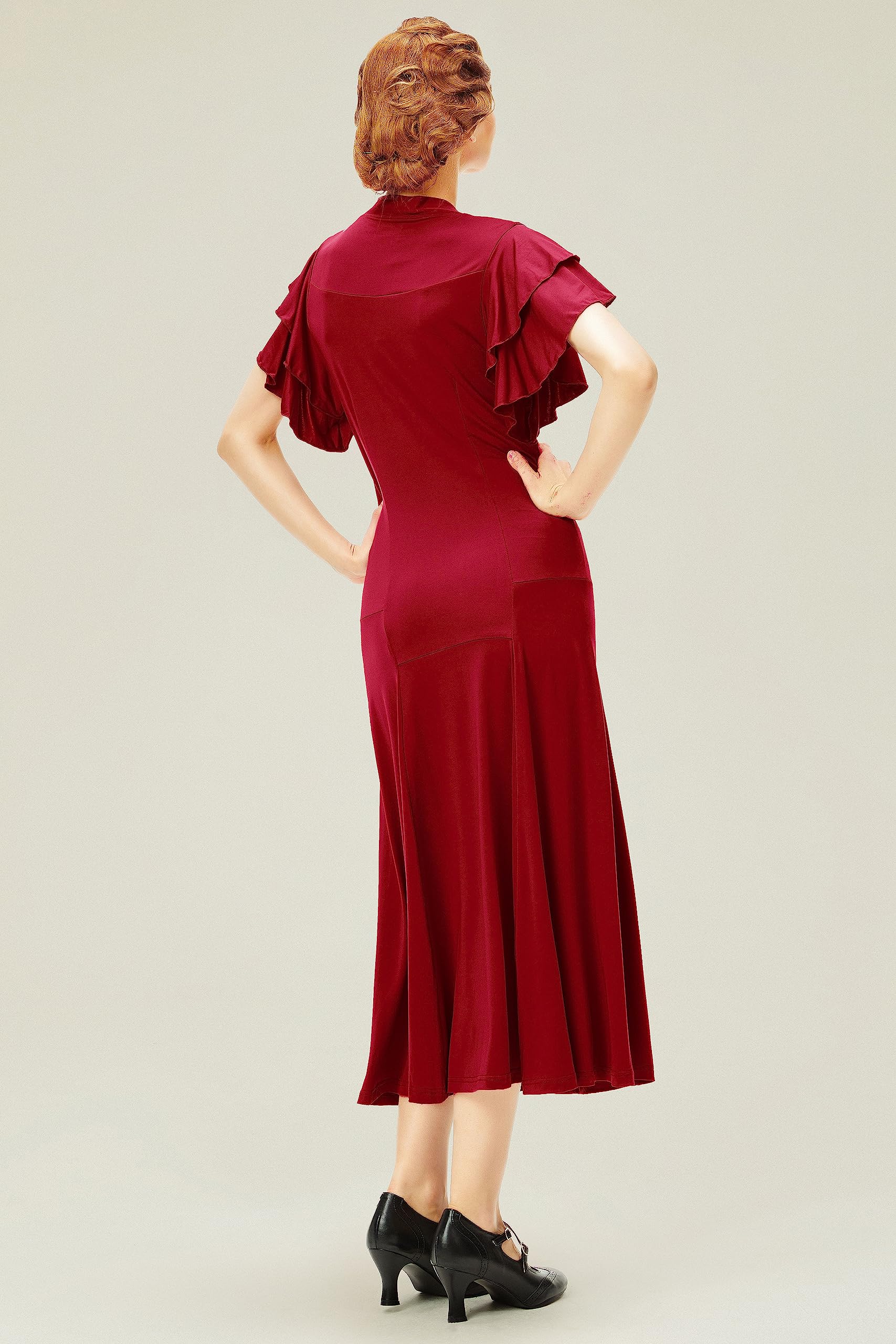 BABEYOND Robe de cocktail vintage des années 1920 à volants avec col noué pour femme