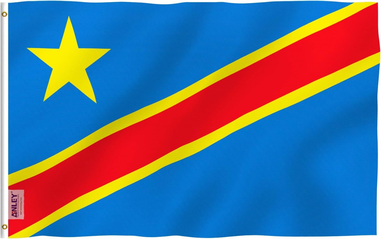 ANLEY Fly Breeze 3x5 Feet Democratic Republic of the Congo Flag - Vivid Color and Fade Proof - Canvas Header and Double Stitched - Congo-Kinshasa Flags Polyester with Brass Grommets 3 X 5 Ft