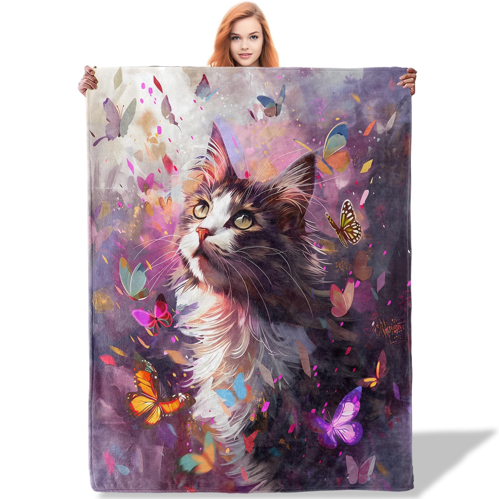 Plistiz Steampunk Cat Throw Blanket 60x80 Inches - Soft Flannel Polyester, Vintage Cat Design, Cozy Gift For Cat Lovers - View #12