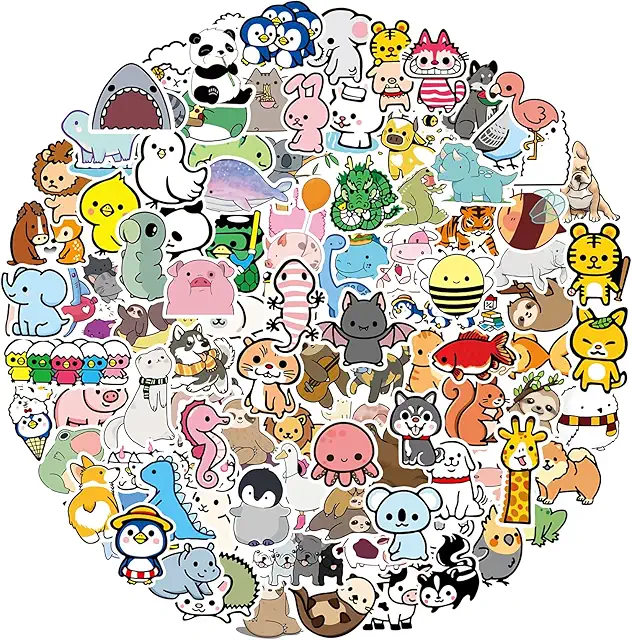 Gommettes Enfants 107 Stickers Animaux Mignons - Autocollants Décoratifs PVC Imperméables