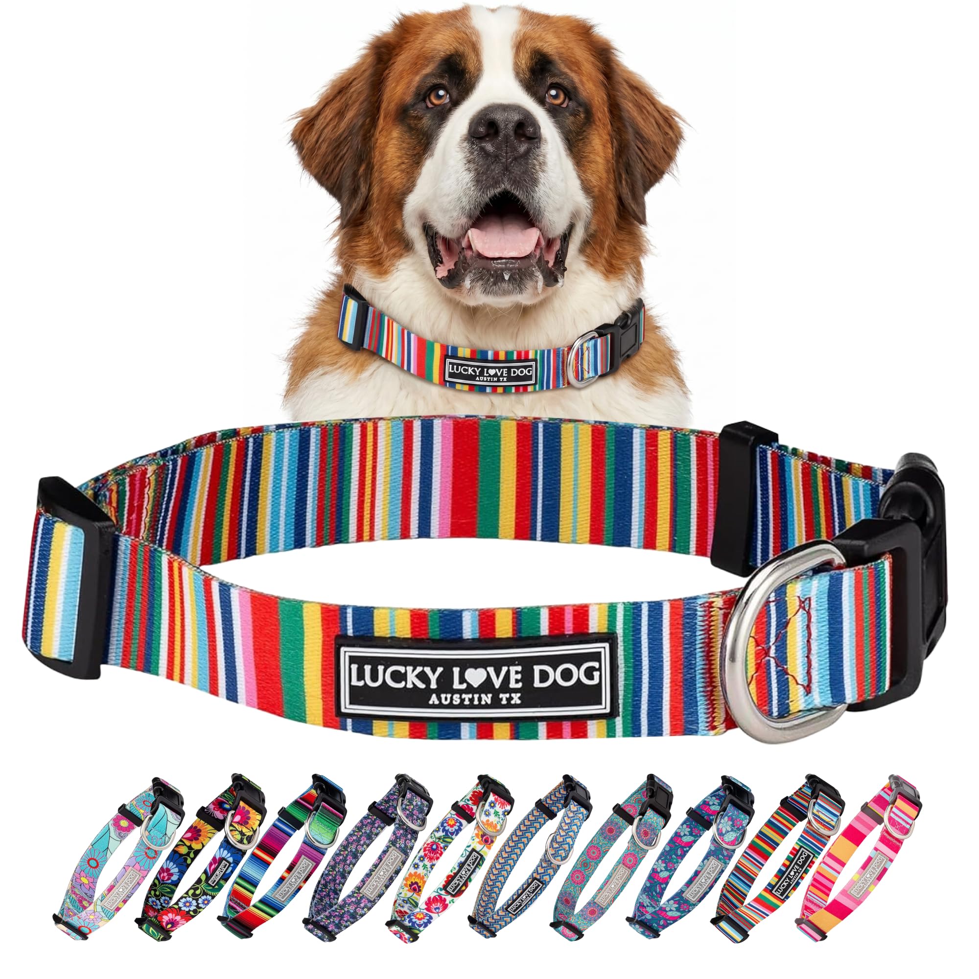 Lucky Love Dog Collar | Beautiful & Vivid Patterns | Easy On & Off Clasp Accessory (Hippie, XL)… — image 1