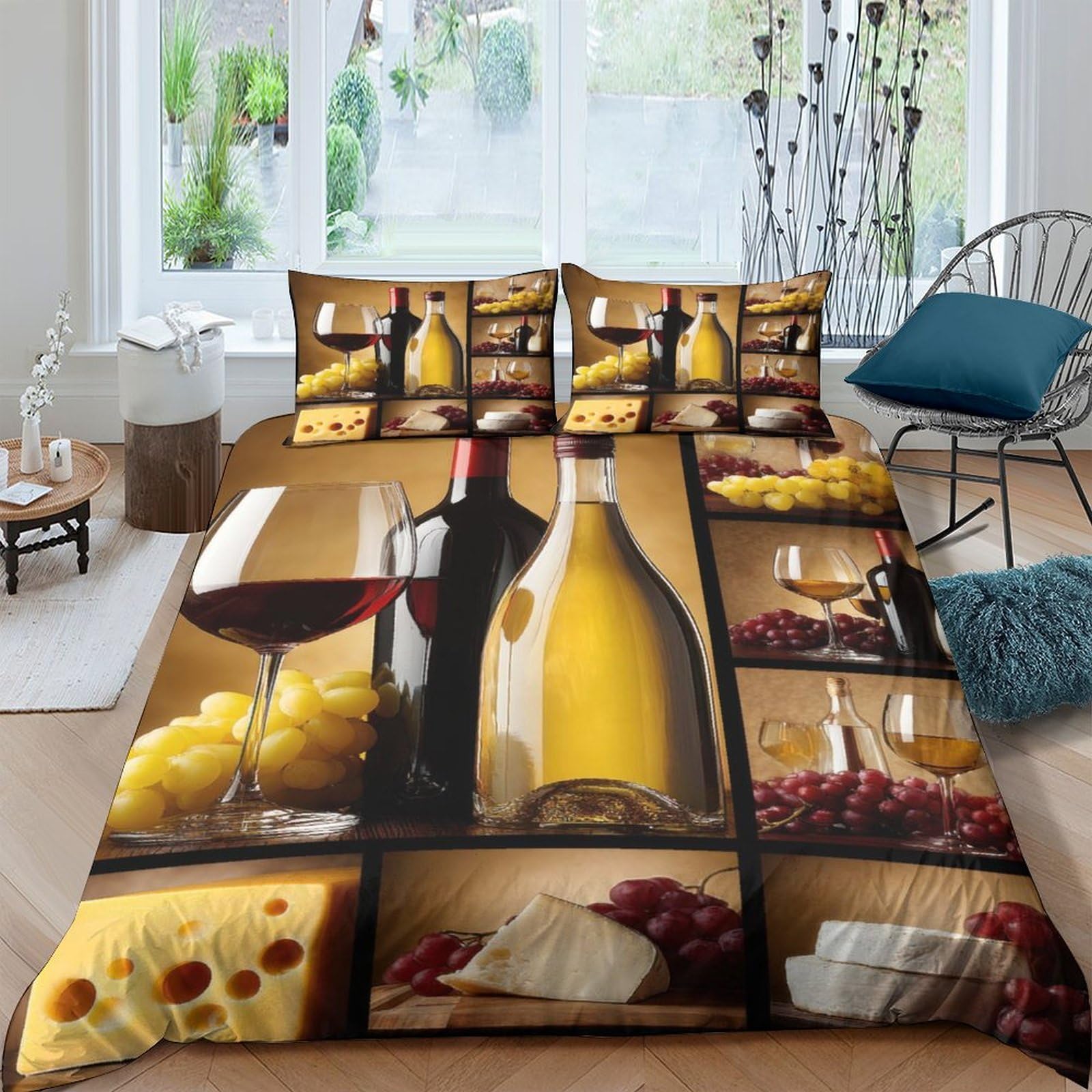 Ctjqhvkz Style-1 3D Printed Wine Bottle Fitted Sheet Microfiber Cheese Platter Bed Cover For Bedroom Guest Room Decor Washable Single（135X200cm）