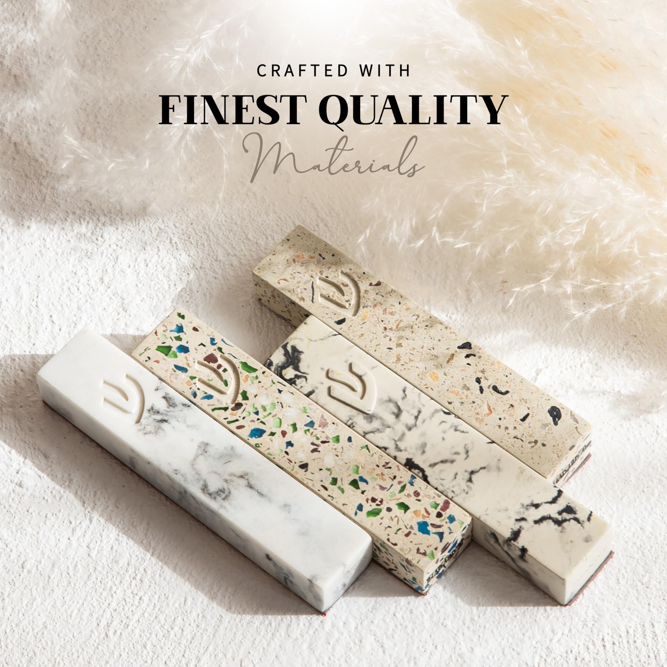 SURI Concrete Mezuzah for Door - Self-Stick Modern Case with Non-Kosher Scroll & Gift Box | Marble White, 4 & 5 Inch | Judaica Gift