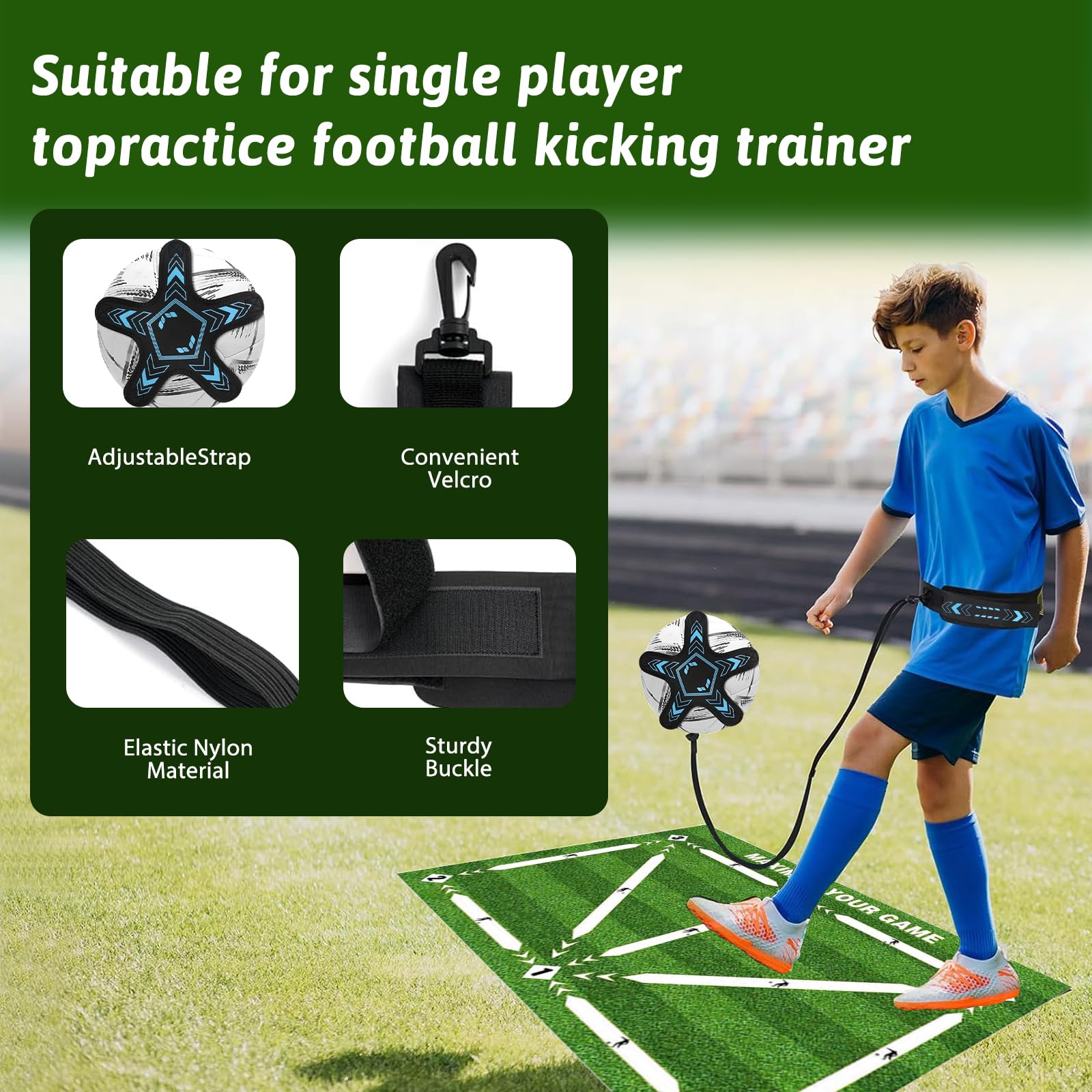 Tappetino da allenamento per passi di calcio con cintura in vita regolabile, tappetino da allenamento per passi di calcio, antiscivolo, 60x90 cm Tappeto antiscivolo per allenamento di calcio