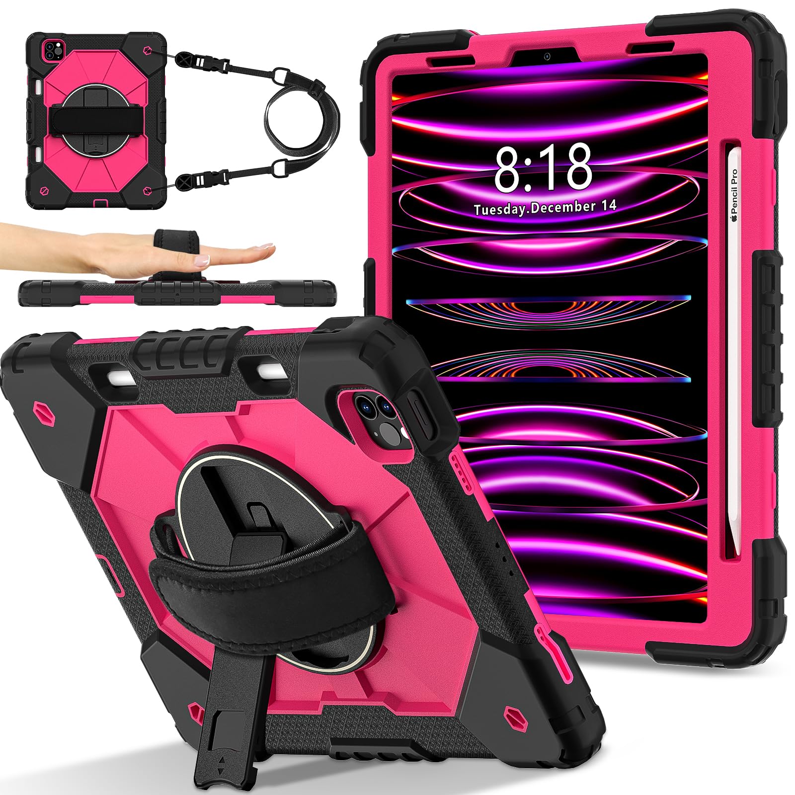 Coque iPad 11 antichoc silicone robuste avec support rotatif et sangle épaule - 8