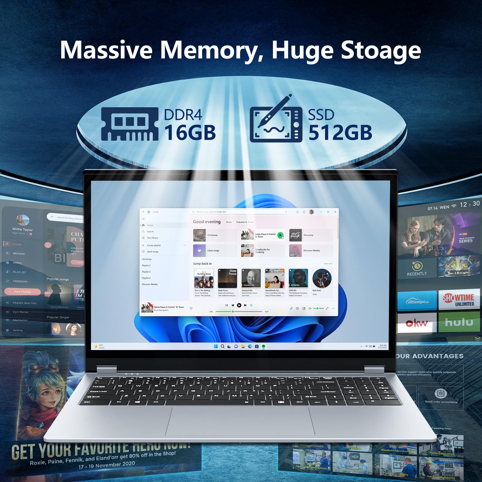 15,6 Pollici Notebook 2 in 1, Win11 PC Portatile 16GB RAM 512GB SSD, Laptop Ryzen 3 3200U CPU, 1080P Touchscreen Rotazione 360°, Notebook con Radeon Graphics GPU, RJ45+Type-C+Mini-HDMI