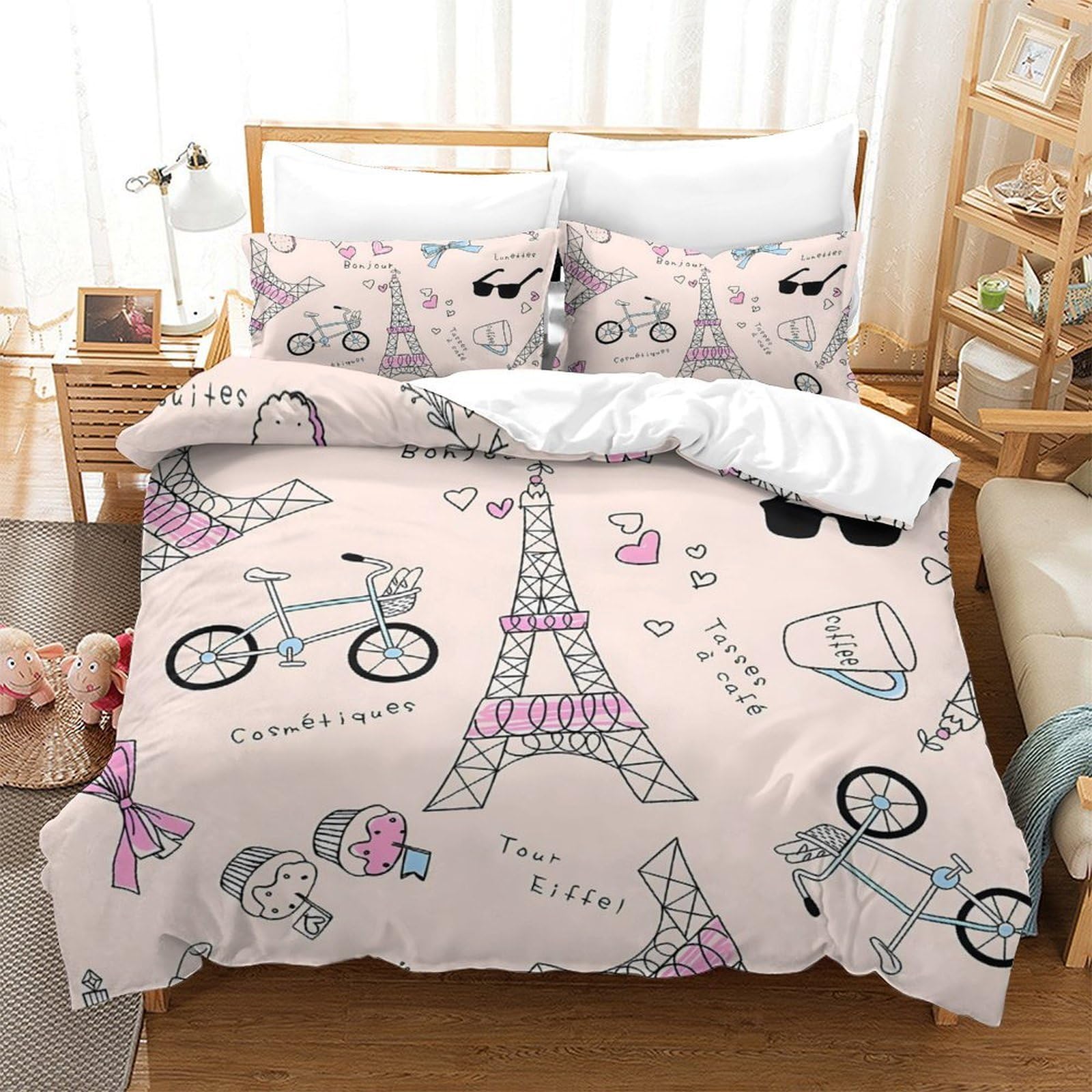 Parure de lit Tour Eiffel King 220x240cm avec 2 taies d'oreiller microfibre