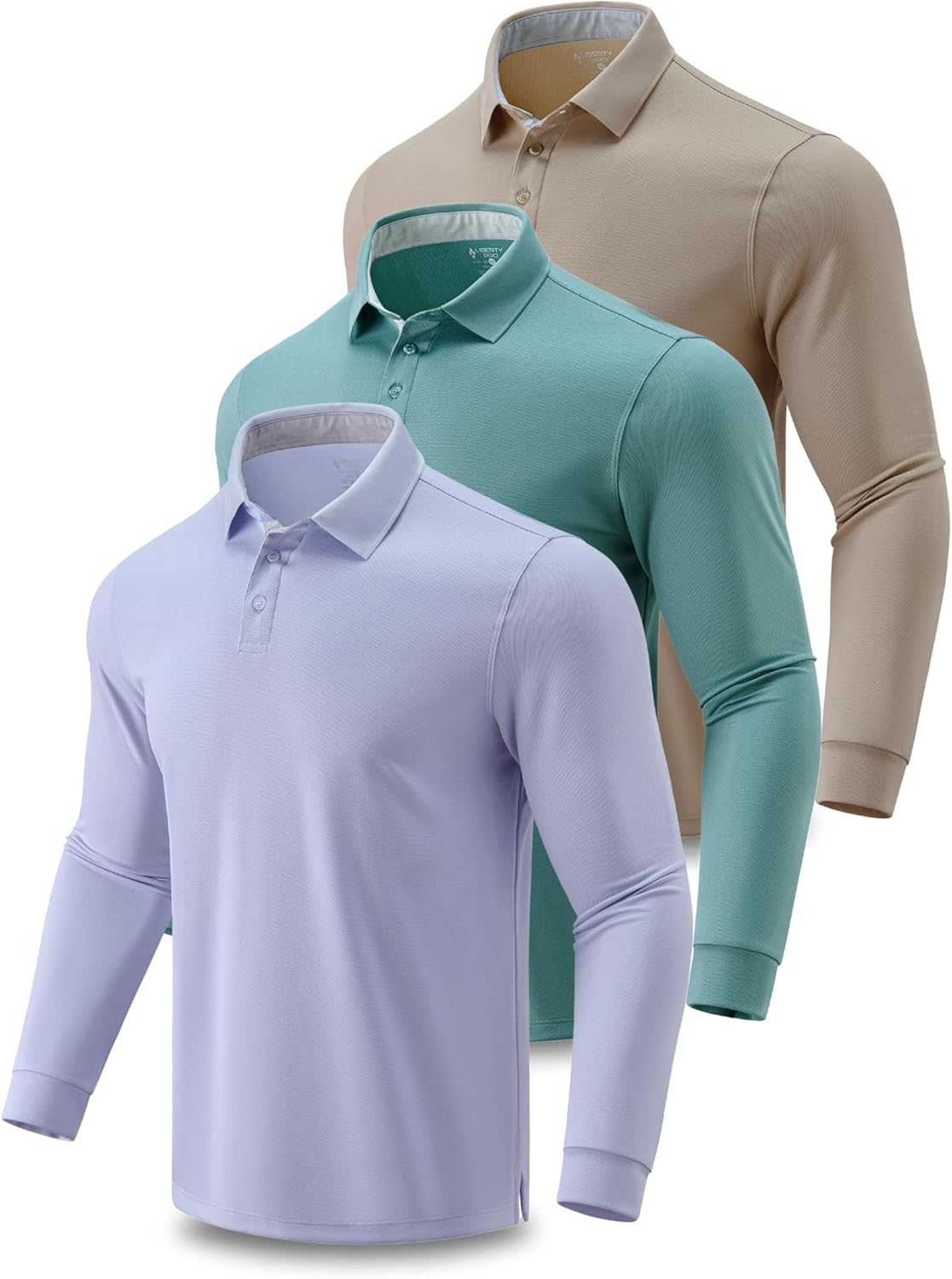 3 Pack: Dry Fit Long Sleeve Polo Shirts for Men, Athletic Collared Golf T-Shirts Performance Tops