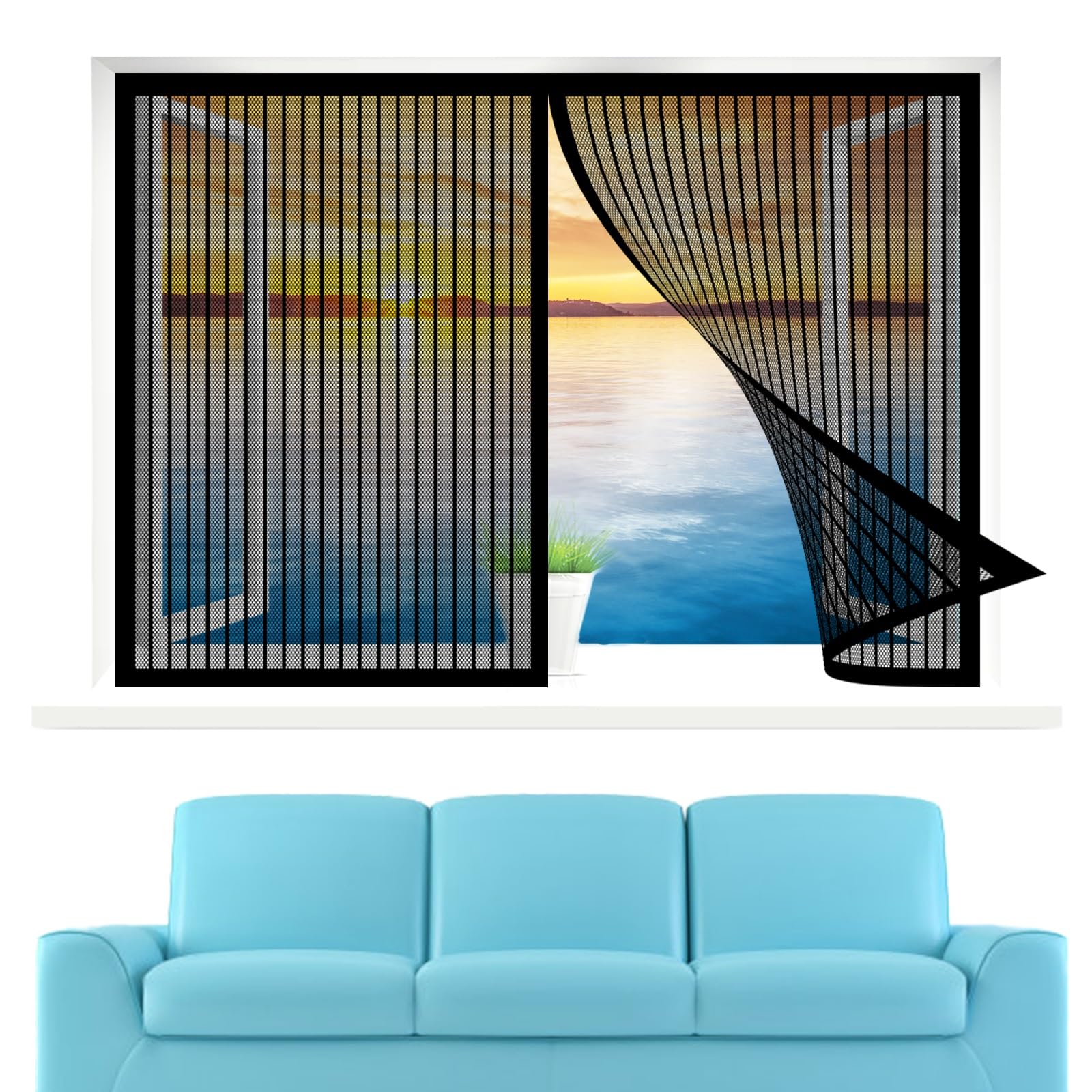 Moustiquaire de porte aimantée 75 x 260 cm en maille noire pour portes de patio