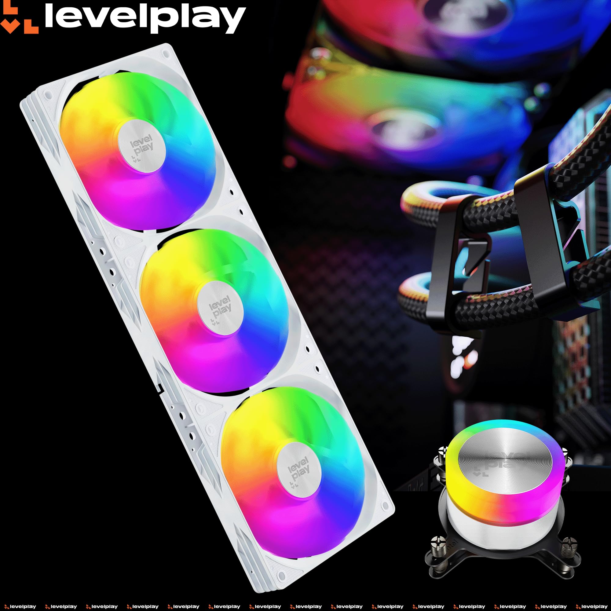 Levelplay Combat Liquid 360 SE – Watercooling AIO CPU 360mm, TDP 300W, cache de pompe ARGB, 360mm radiateur, ventilateurs 360 Single-Frame, AMD AM5 / AM4 & Intel LGA 1851 / LGA 1700 – Blanc
