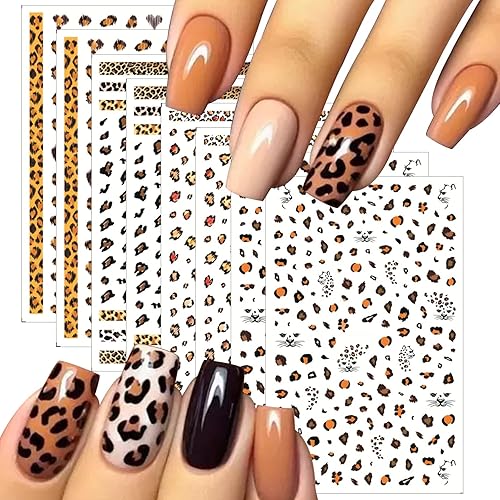 8Sheets Leopard Nail Stickers for Nail Art,3D Self-Adhesive Nail Decals