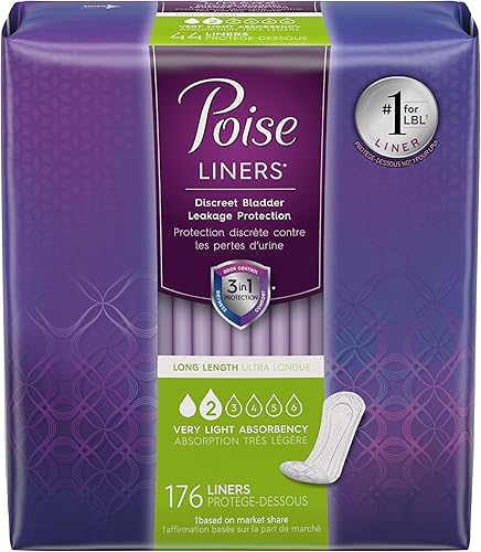 Poise Protectores para incontinencia, absorción muy ligera, largos, 176 unidades