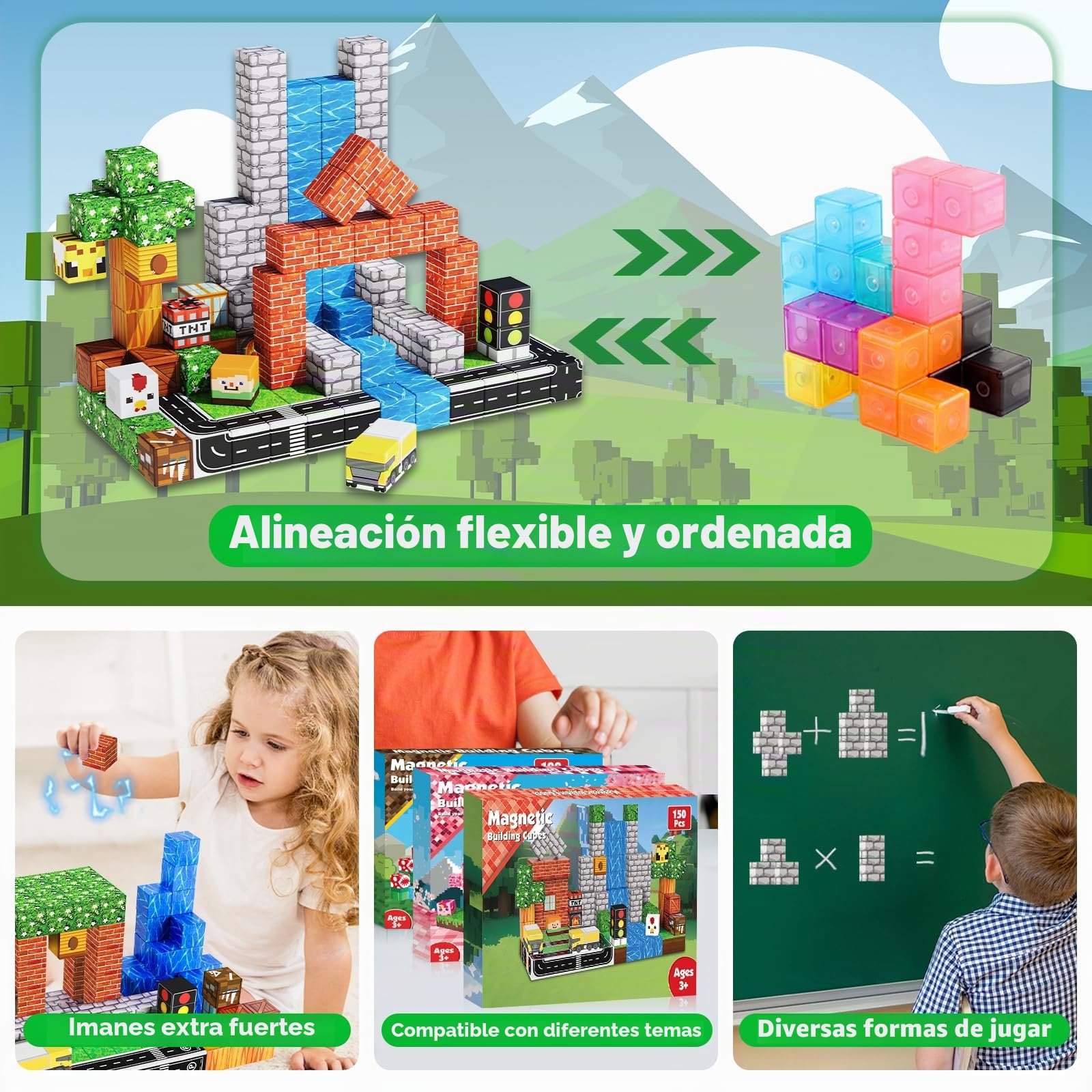 Annexfun Bloques de construcción magnéticos, 150 unidades, bloques de construcción magnéticos, aventura en la vida urbana con carreteras, semáforos y abejas, juguetes educativos a partir de 4 años