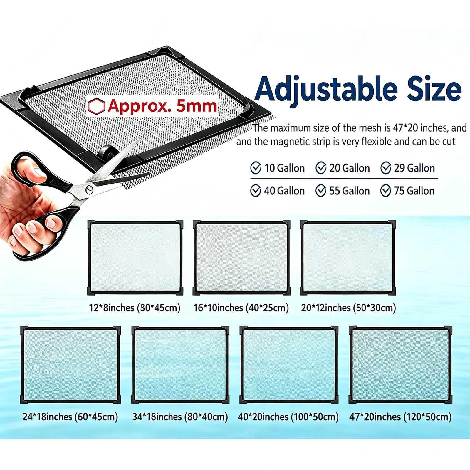 Magnetisches Aquarium Anti Spring Netz Einfache Installation Anti Sprung Design Zuschneidbar für randlose, Gebogene Bogenfront-Aquarien