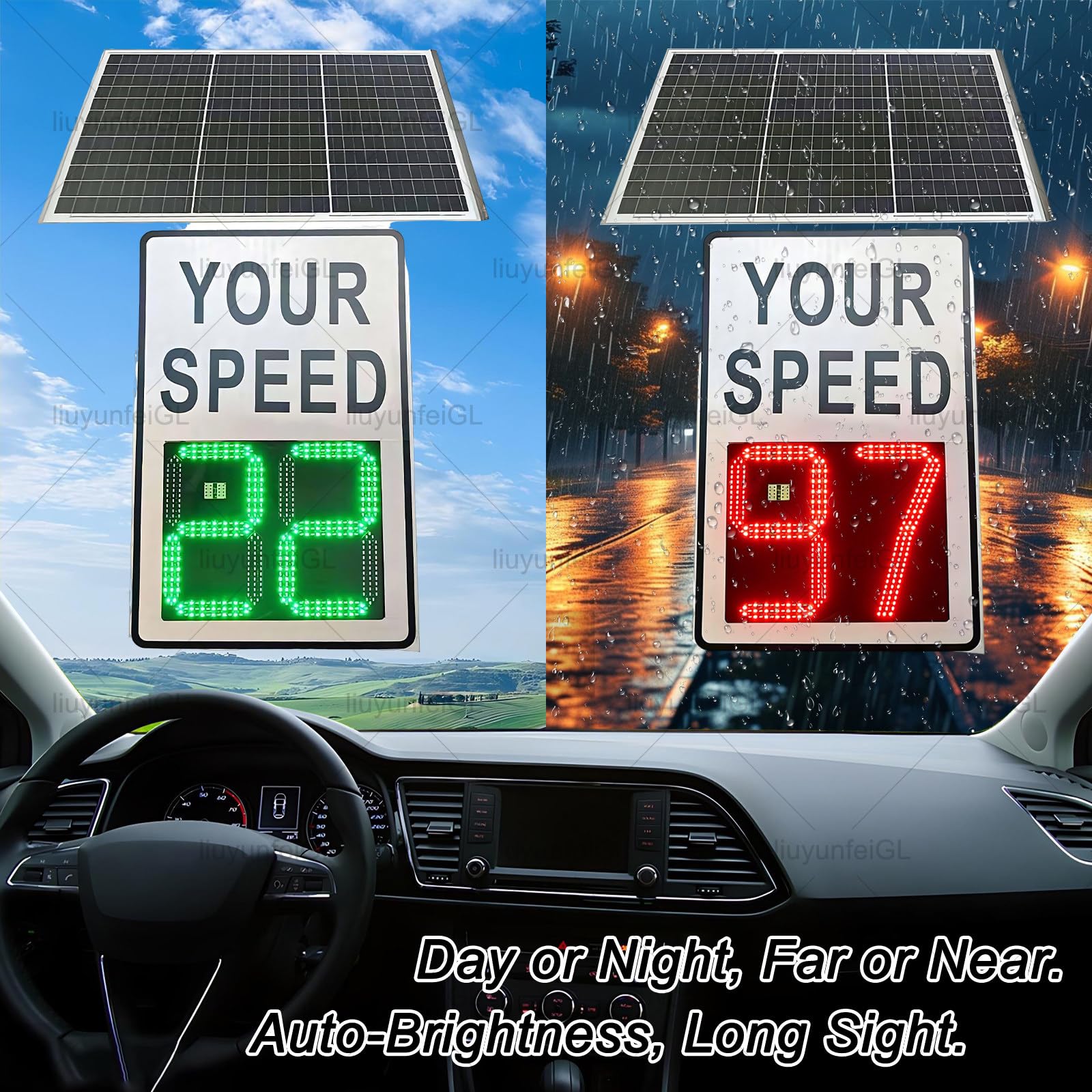 Señales de Radar de Velocidad solares 24"x36", señal de límite de Velocidad, 2 detectores de Pantalla Digital de Velocidad, Alerta roja de Exceso de Velocidad, Material de Aluminio White