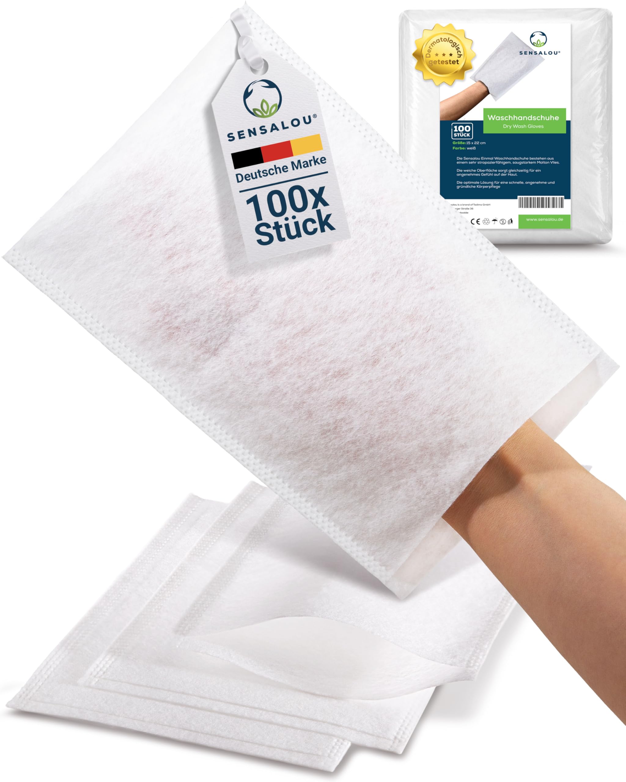 Sensalou Einmal Waschlappen Waschhandschuh Einweg 100 Stück - Weich und Reißfest für Erwachsene Baby Kinder - Pflege Hygiene Körperreinigung Bettlägerige Reise Camping