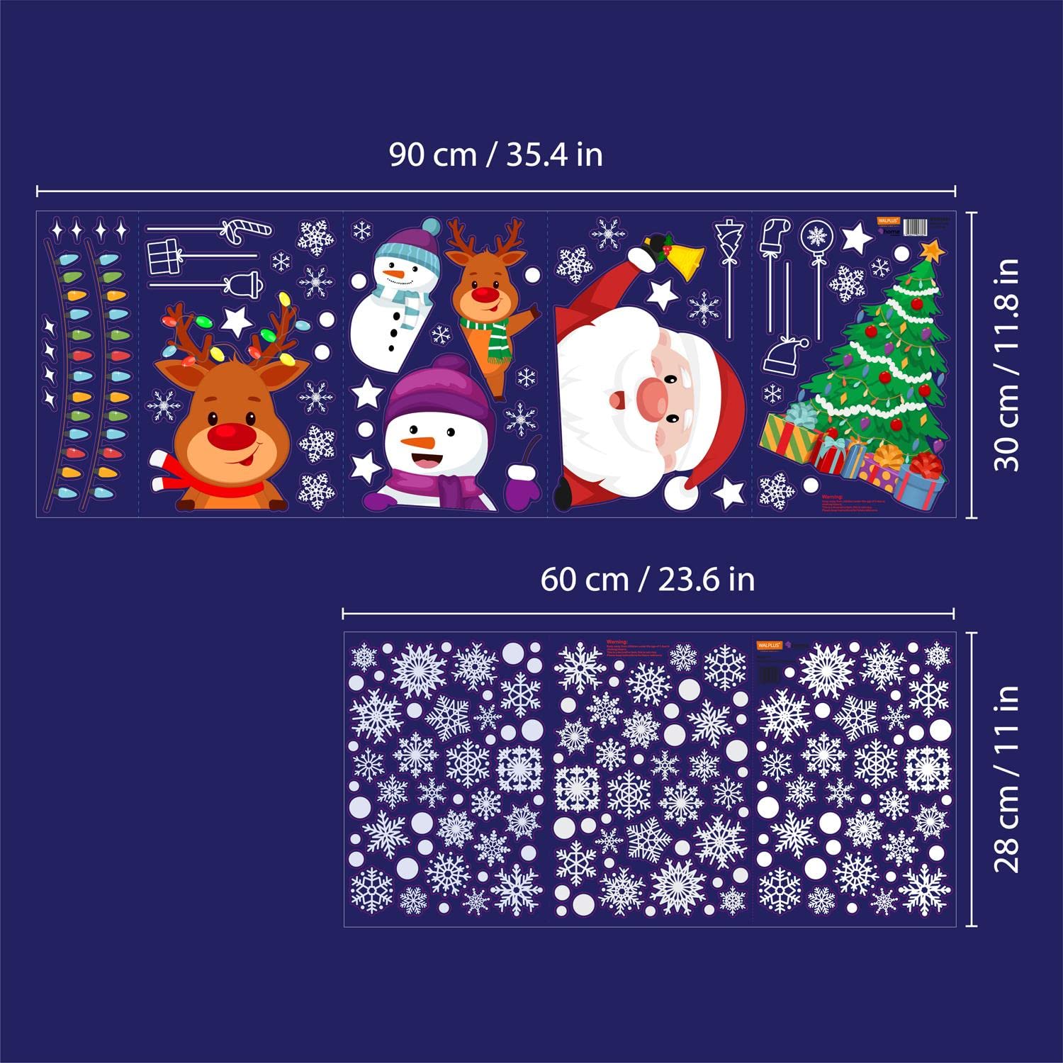 WALPLUS Christmas Window Stickers Clings Xmas Decoration Reusable Double-Sided Print Decals for Glass Living Room Windows Display Xmas Friends with Snowflakes 190 Pieces - Image 4