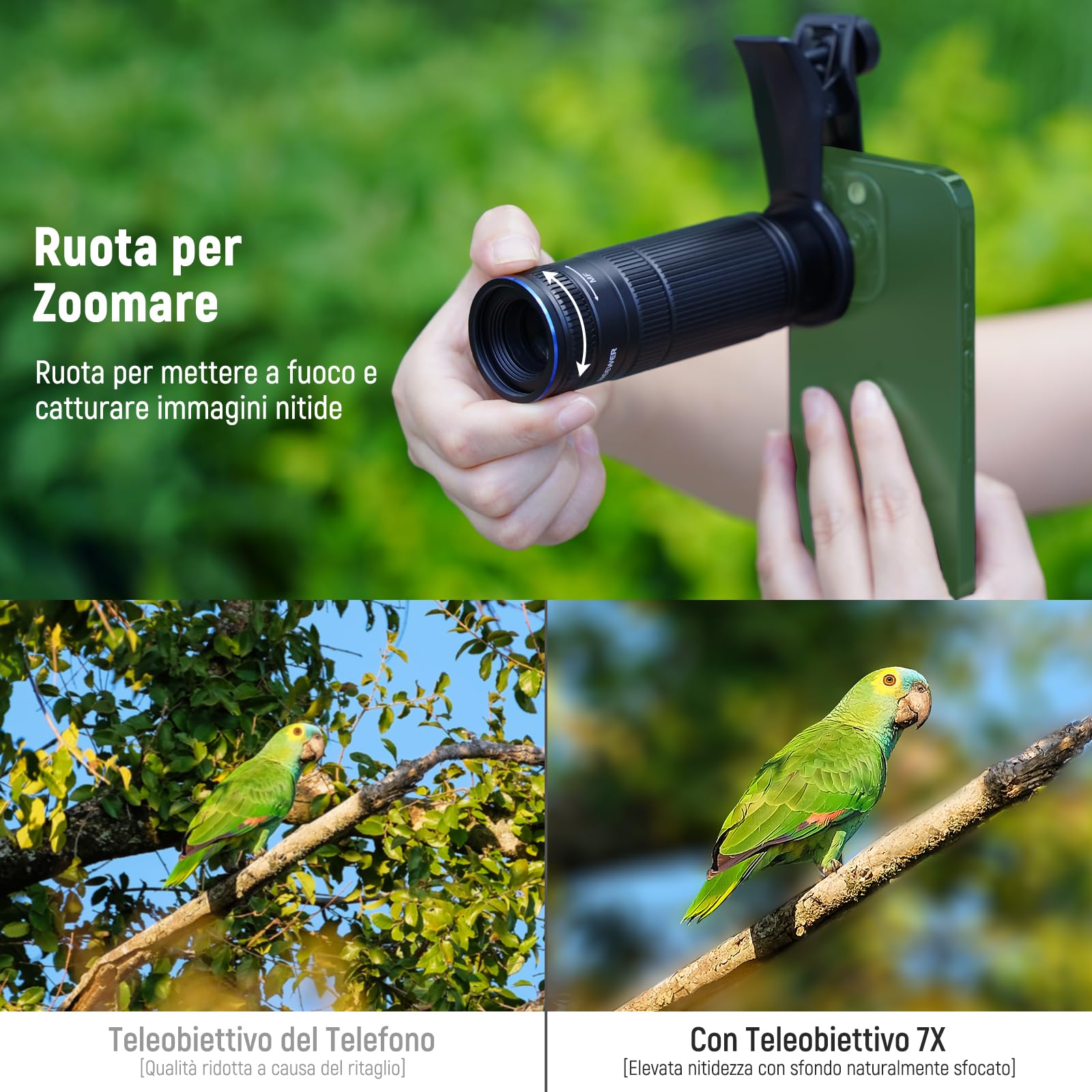 NEEWER Teleobiettivo 7X con clip per obiettivo fotocamera del telefono, macro 10X staccabile per piastra posteriore filettata da 17 mm, custodia compatibile con iPhone Samsung, LS-36 Ultra