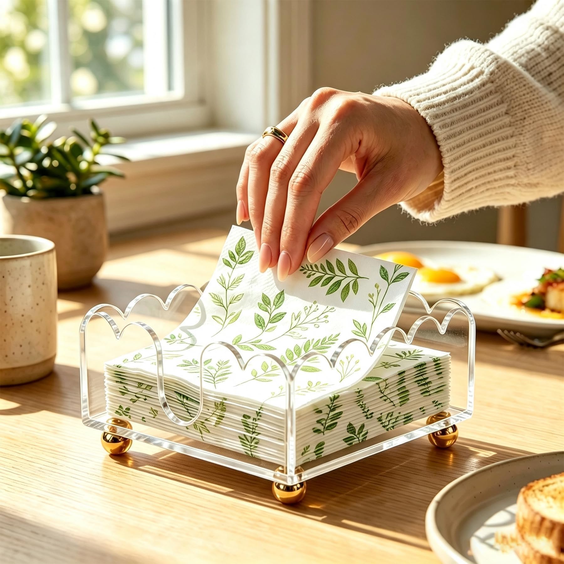 Servilletero de acrílico transparente festoneado, elegante toalla de invitados y soporte de papel desechable para hoteles, fiestas, 8 x 8 x 2.4 pulgadas, cuadrado