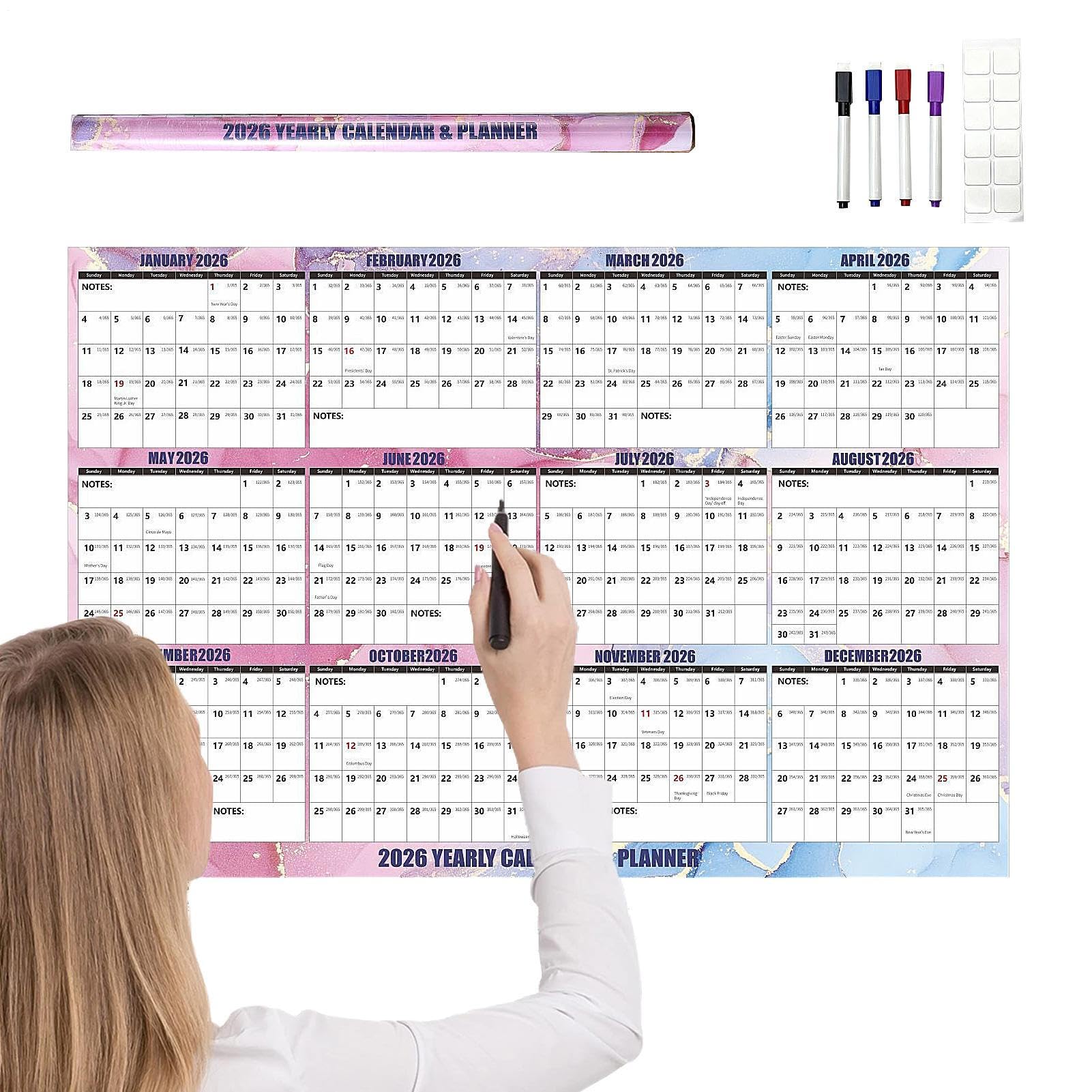 2026 Wandkalender Löschbare Notiz