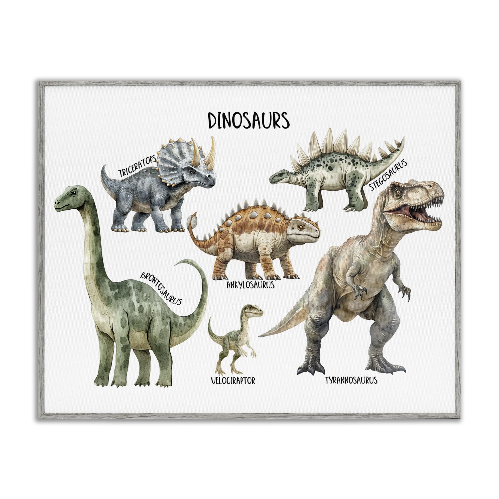 Stupell Industries Meet The Dinosaurs Nursery Wall Art, Whimsical Prehistoric Dinosaur Chart Decor, 16 x 20 Inch Framed Giclée Print, by Christine Simpson Art, Made in USA Gift