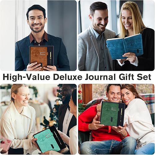 Miniatura 2 de Cuaderno rayado para hombres y mujeres, cuaderno de 365 páginas numeradas a rayas universitarias, diario de cuero de tapa dura con bolígrafo y caja