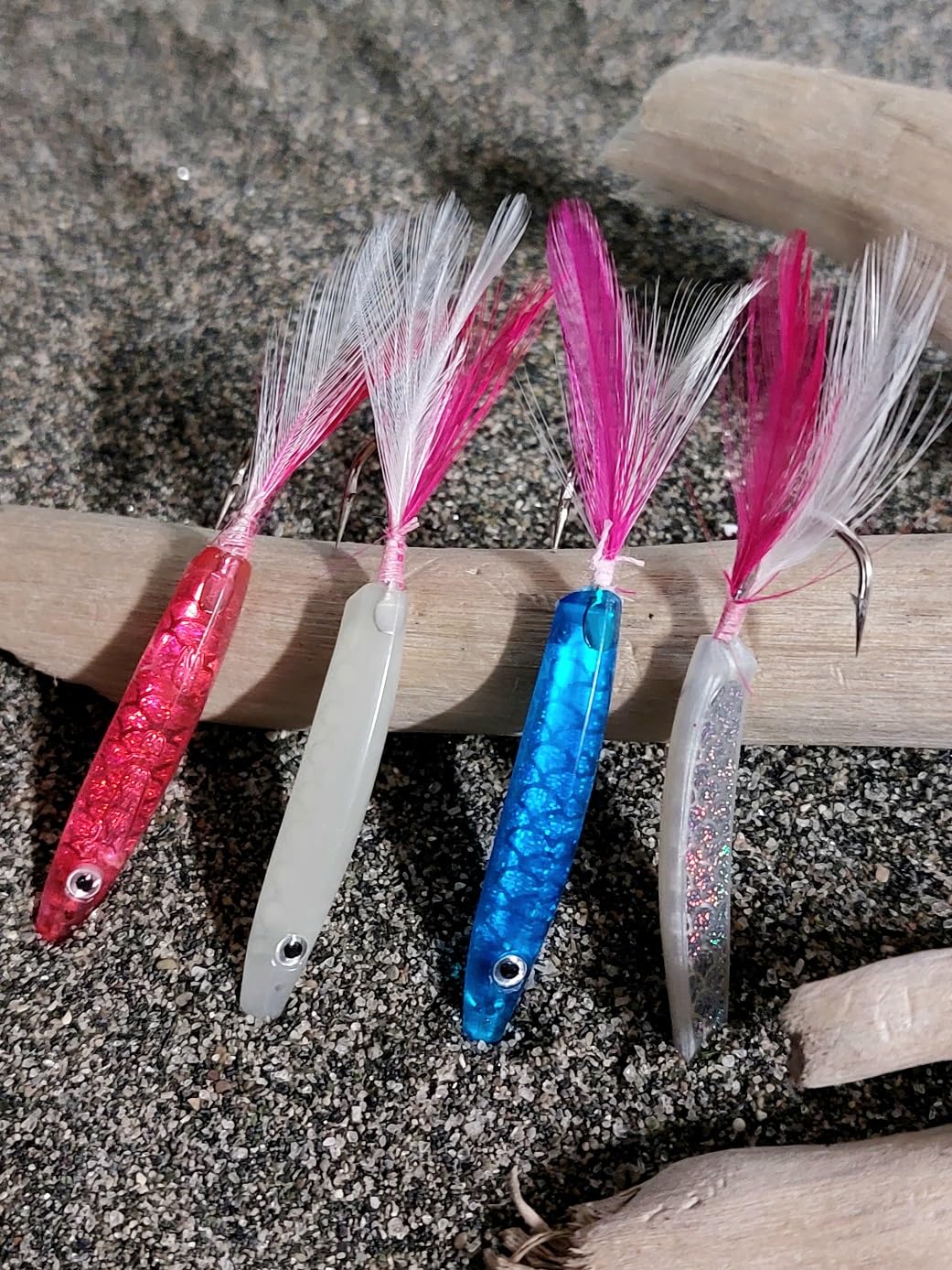 4 Unghiette Cucchiaini Da Traina Da 6cm Con Piume Per Pesca In Mare - Trainette Artificiali