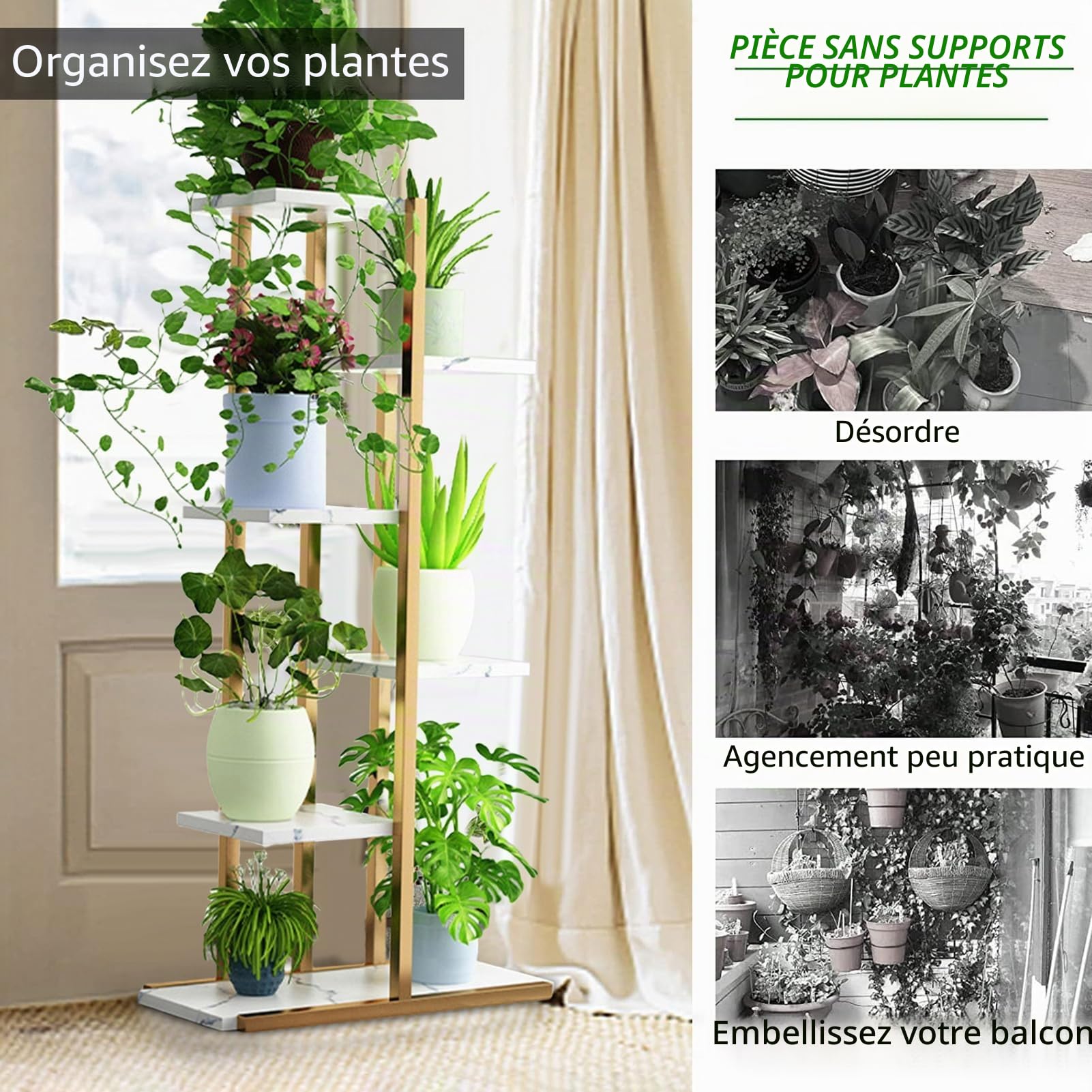 Reheyre 1 lot de supports pour plantes d'intérieur et d'extérieur, 6 niveaux, étagère pour plantes de jardin, support en métal pour pots de fleurs, étagères à fleurs multi-niveaux (livraison
