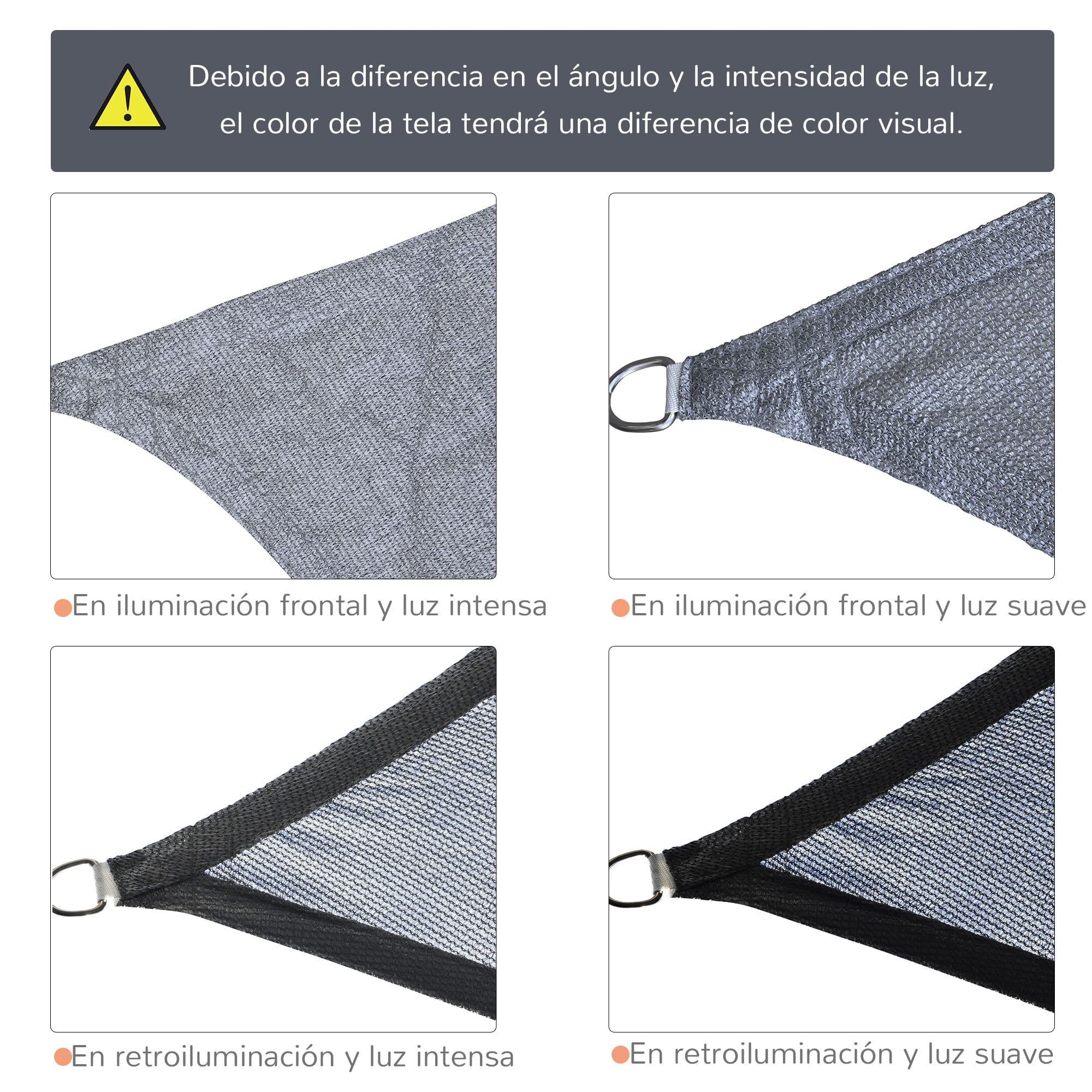 Outsunny Toldo Vela de Sombra Rectangular 4x6 m Toldo de Terraza de HDPE con Anillo de Acero Inoxidable y Cuerdas para Jardín Patio Gris