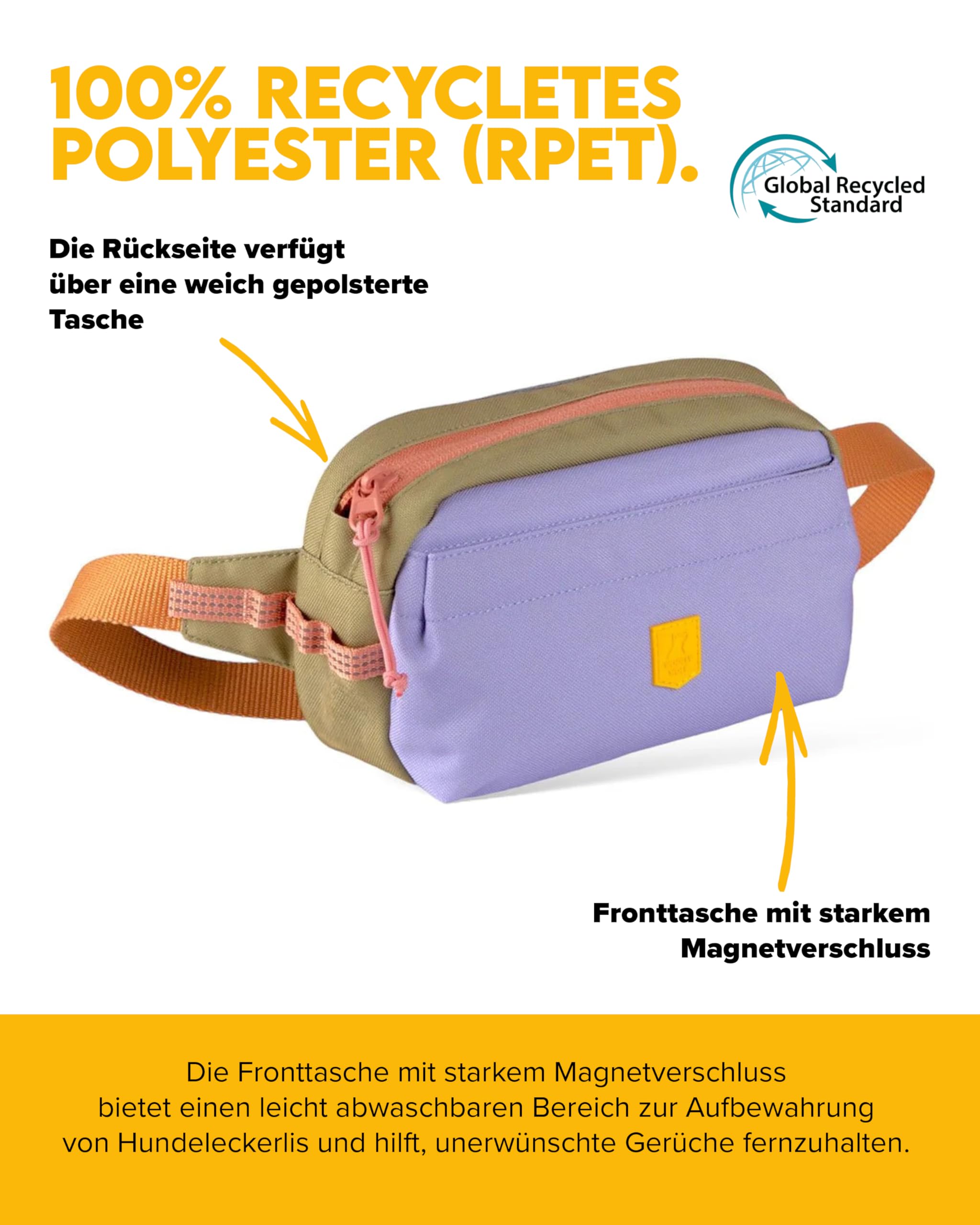Woolly Wolf Alpha 360 Hip Pack Hüfttasche Lavendel Mix - Leckerlitasche für Hunde aus recyceltem Material, Zum Verstauen von Leckerchen, Wertsachen und Kotbeutel