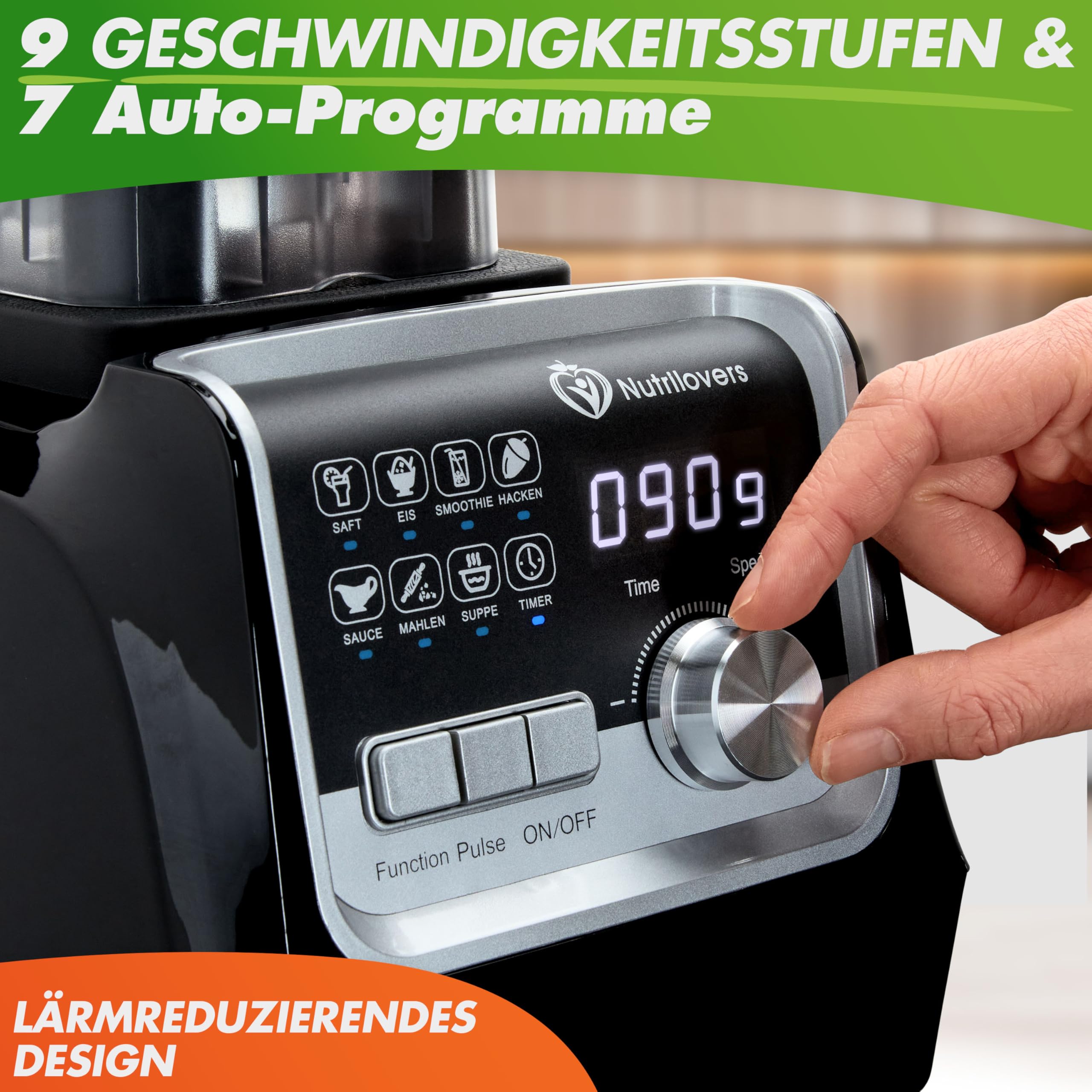 NUTRI-BLENDER MAX+ Mélangeur haute performance 2000 W, professionnel - 2 L, Tritan, sans BPA, 9 niveaux, minuterie numérique avec livre de recettes